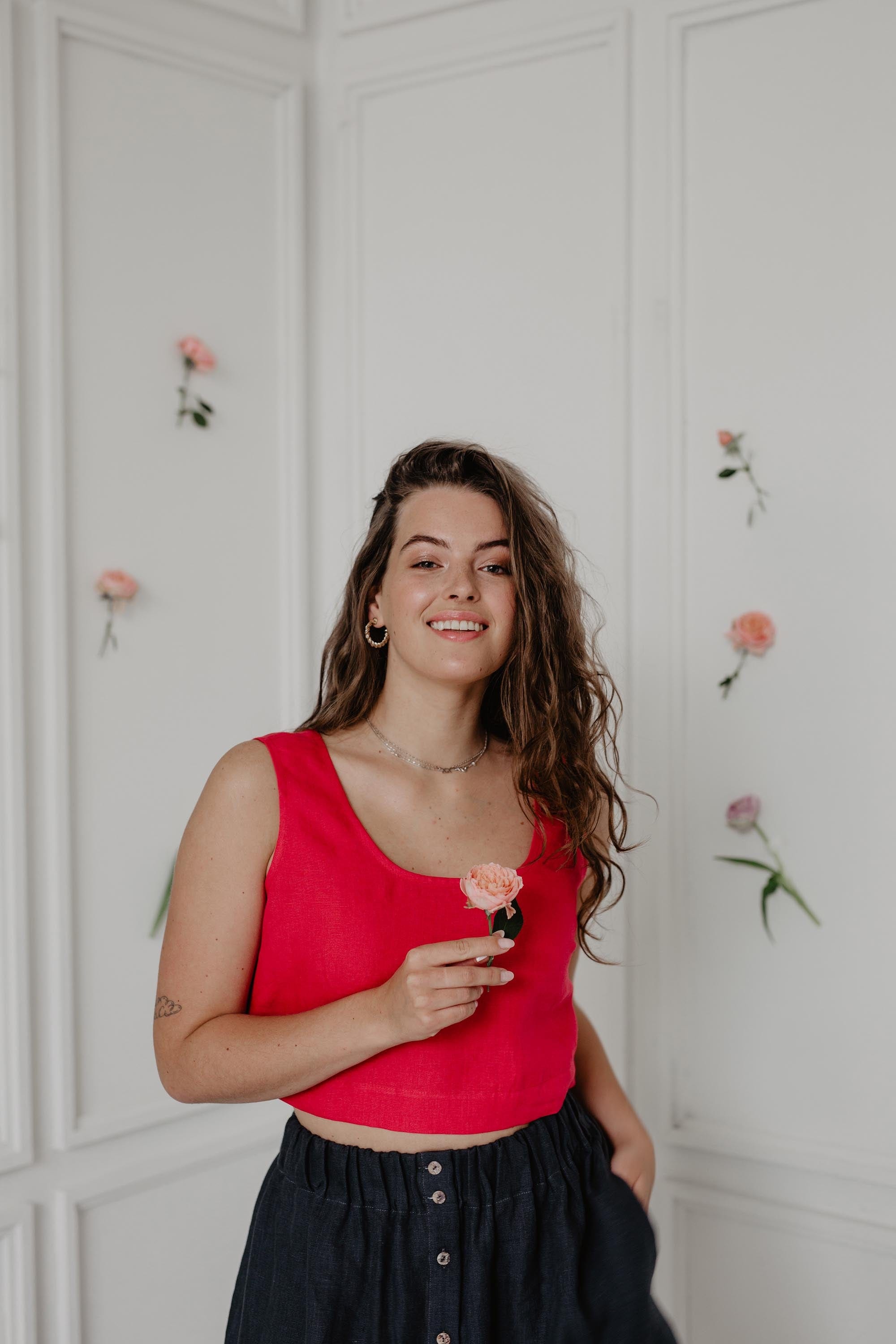 Mini-Crop-Top aus Leinen PIPPA - Viva Magenta