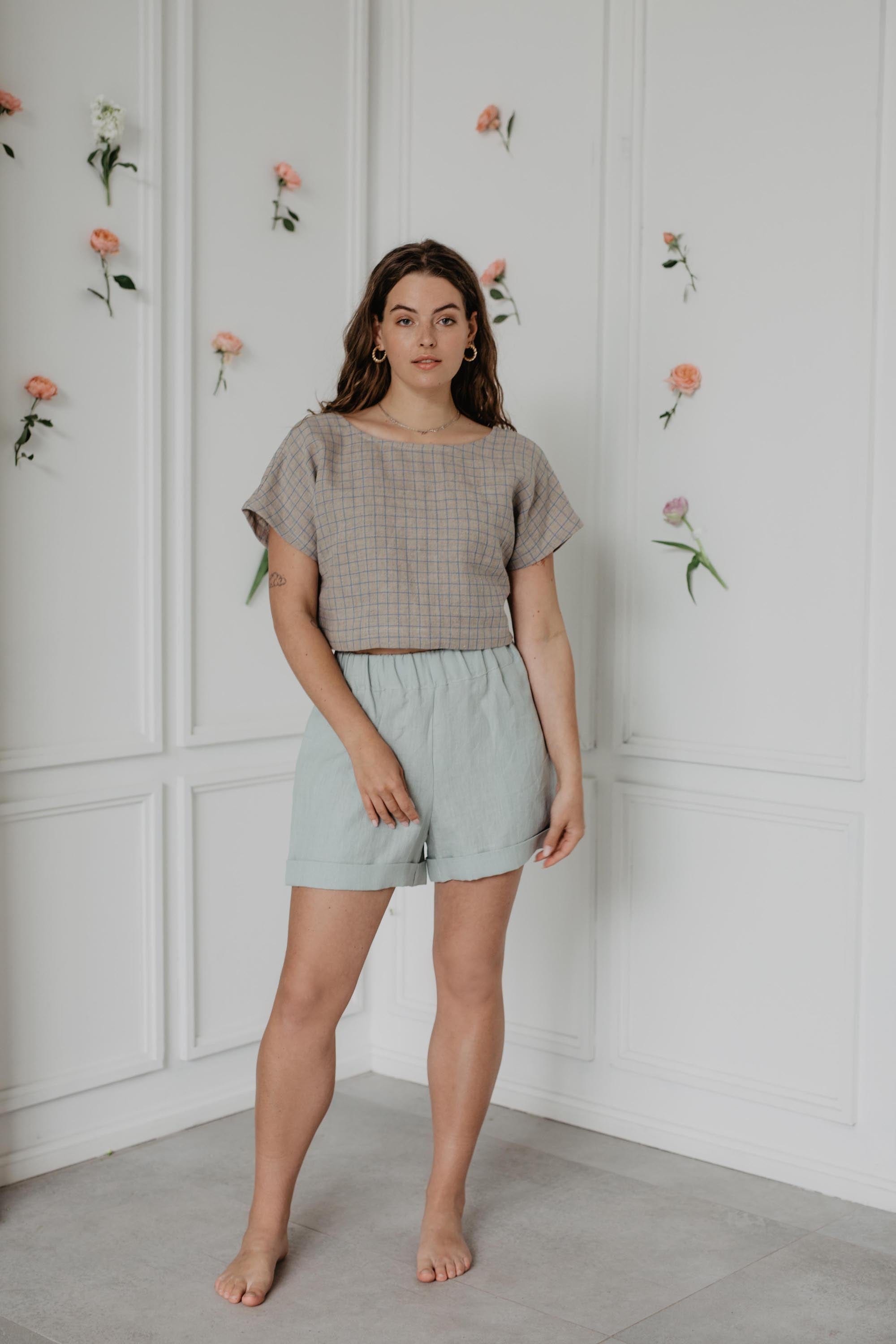 Leinenshorts MIA - Salbeigrun