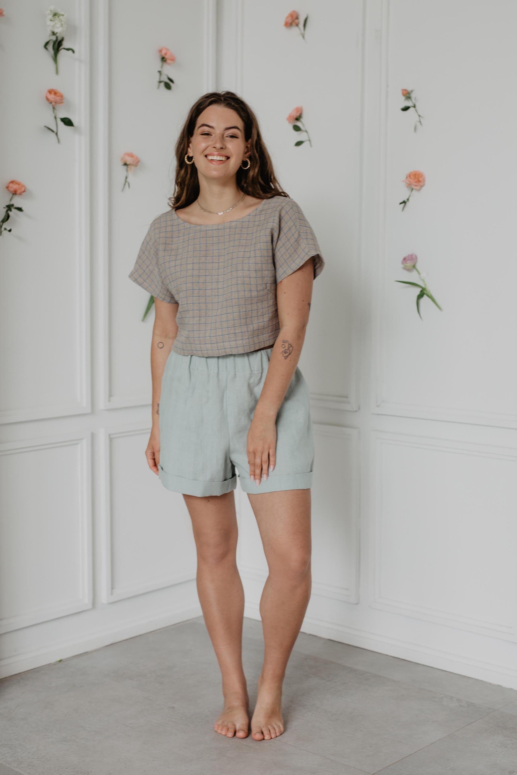 Leinenshorts MIA - Salbeigrun