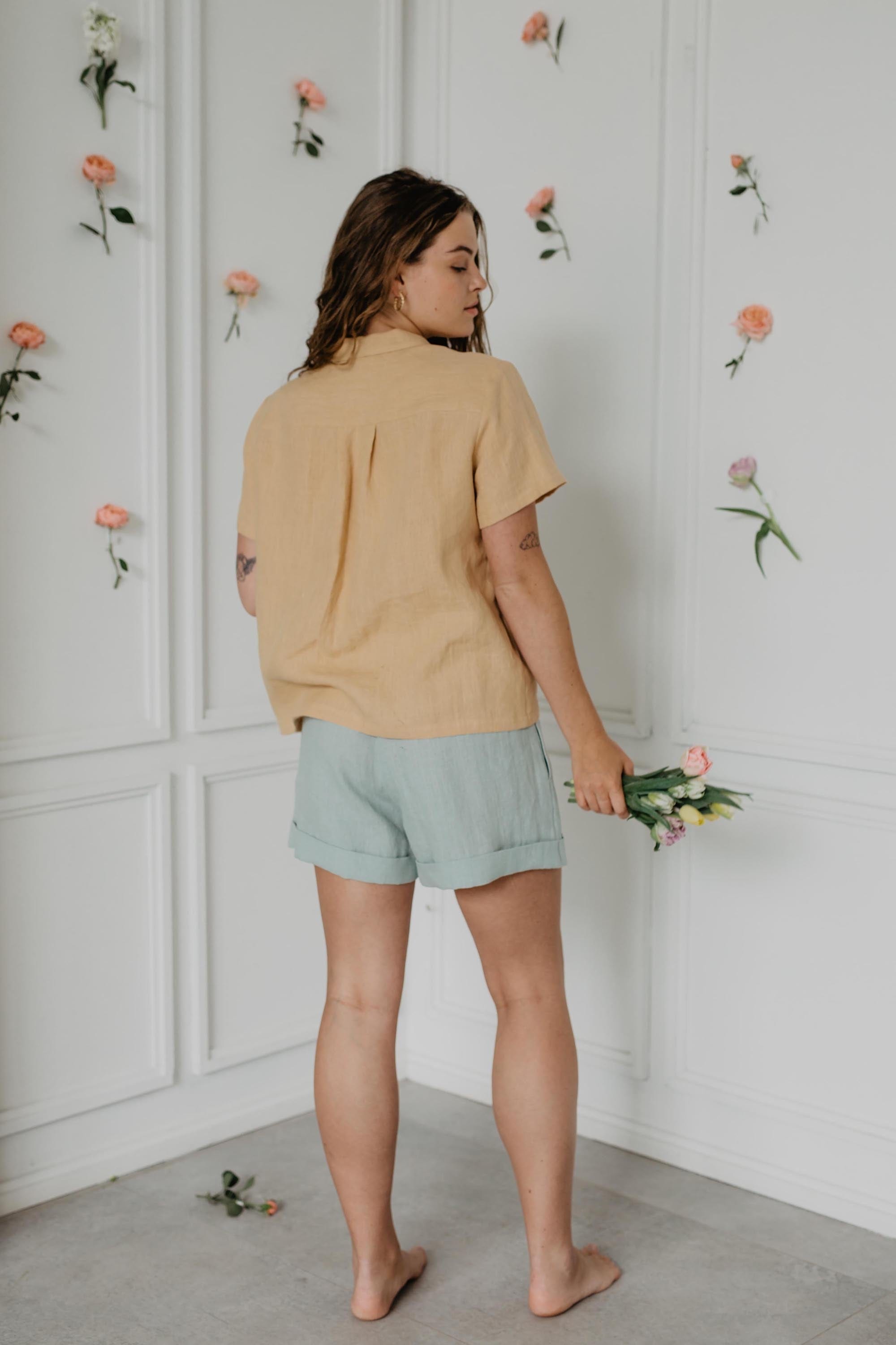 Leinenshorts MIA - Salbeigrun