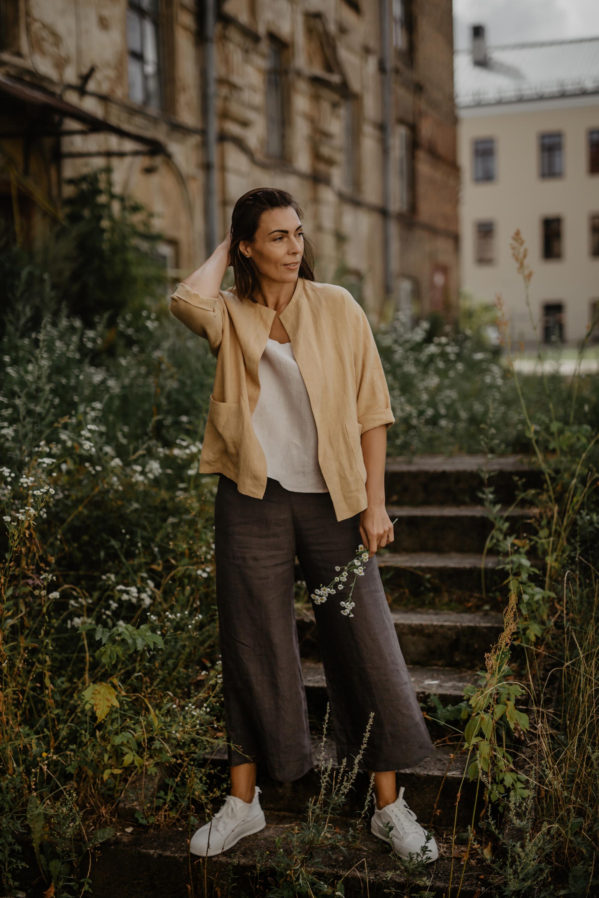 Übergroße Leinenjacke KYIV - Creme