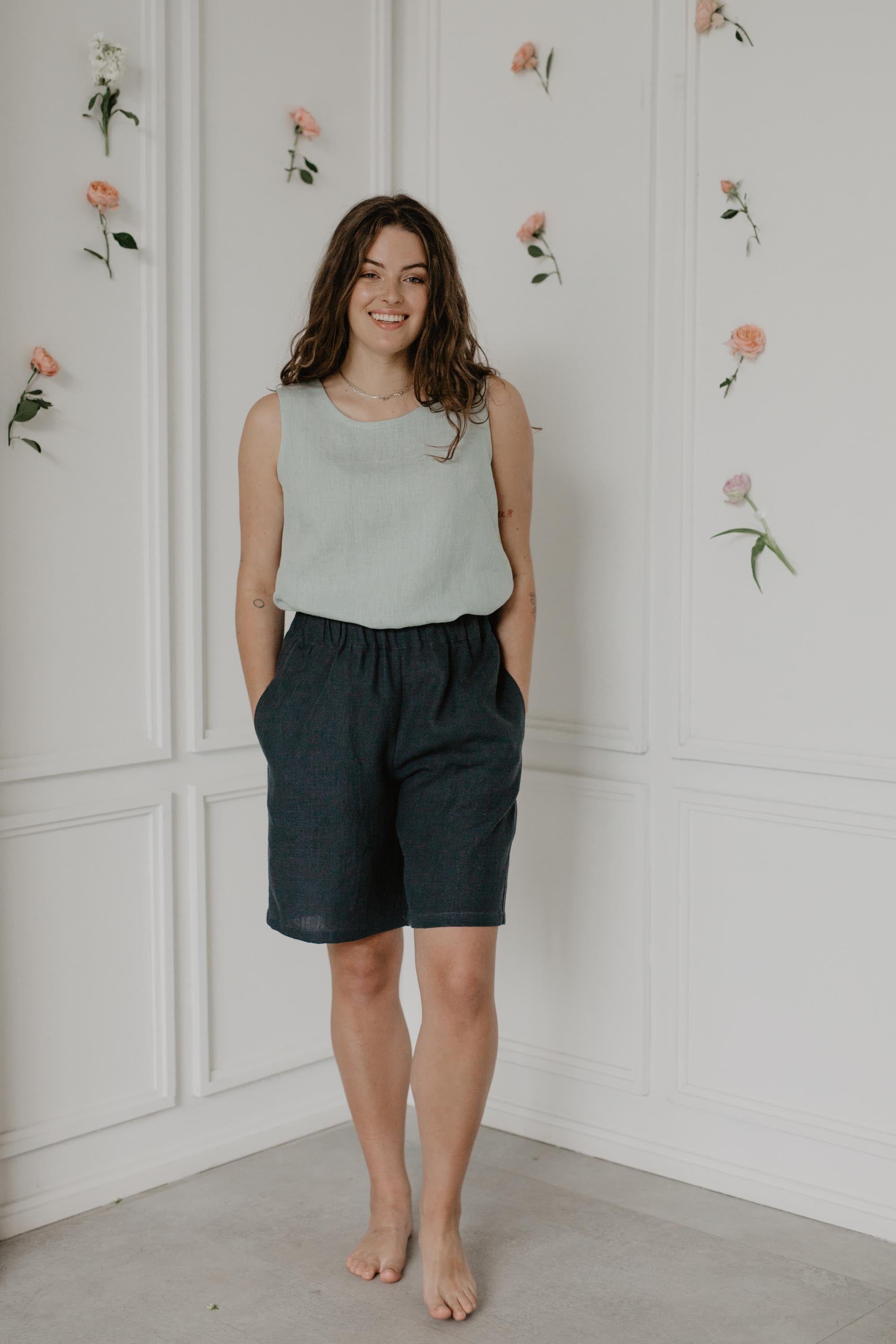 Lange Leinenshorts MATILDA - Anthrazit