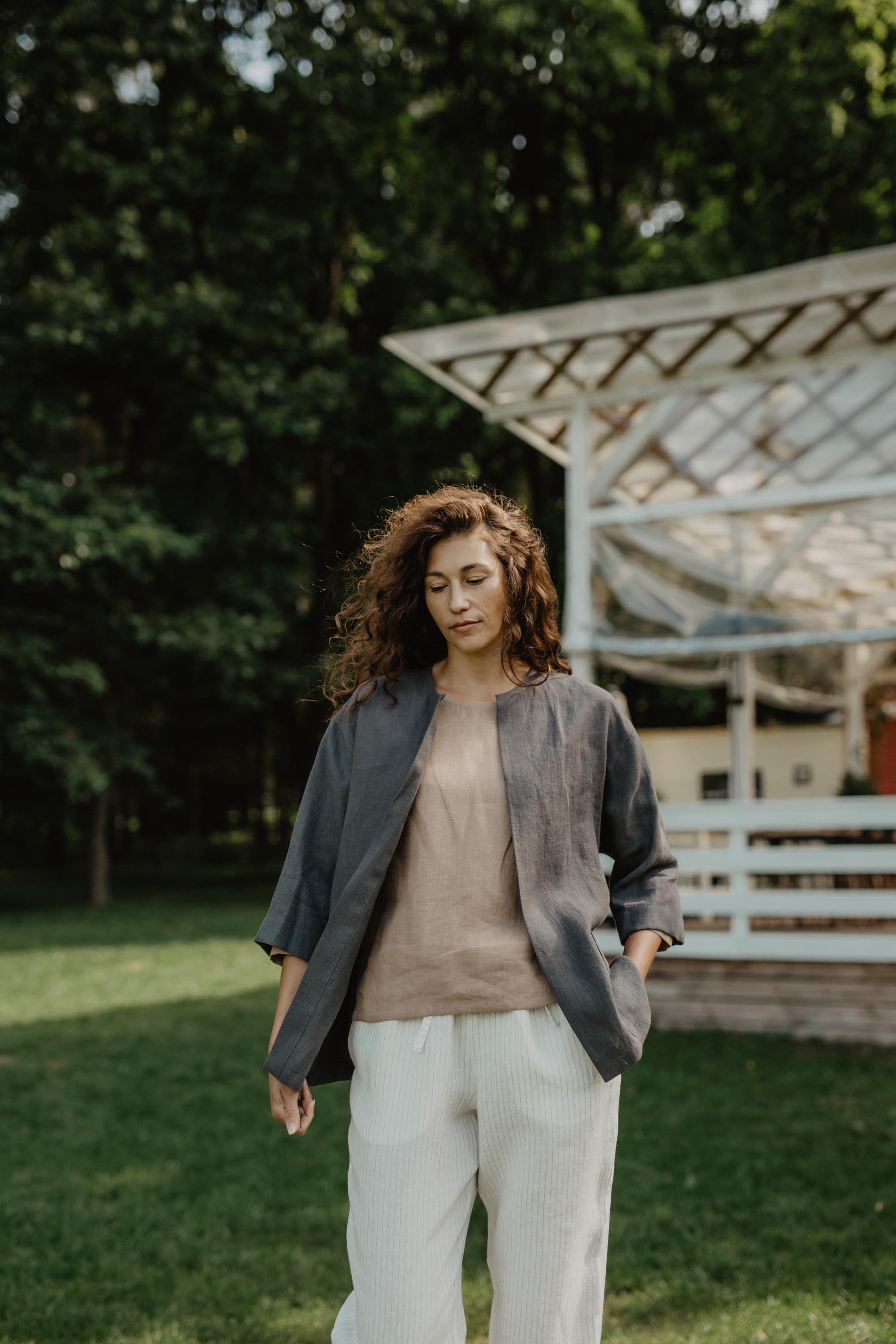 AmourLinen Leinenoberteile L / Salbeigrün Leinen-Oversize-Jacke Kyiv L Salbeigrün Leinen-Oversize-Jacke Kyiv L Salbeigrün
