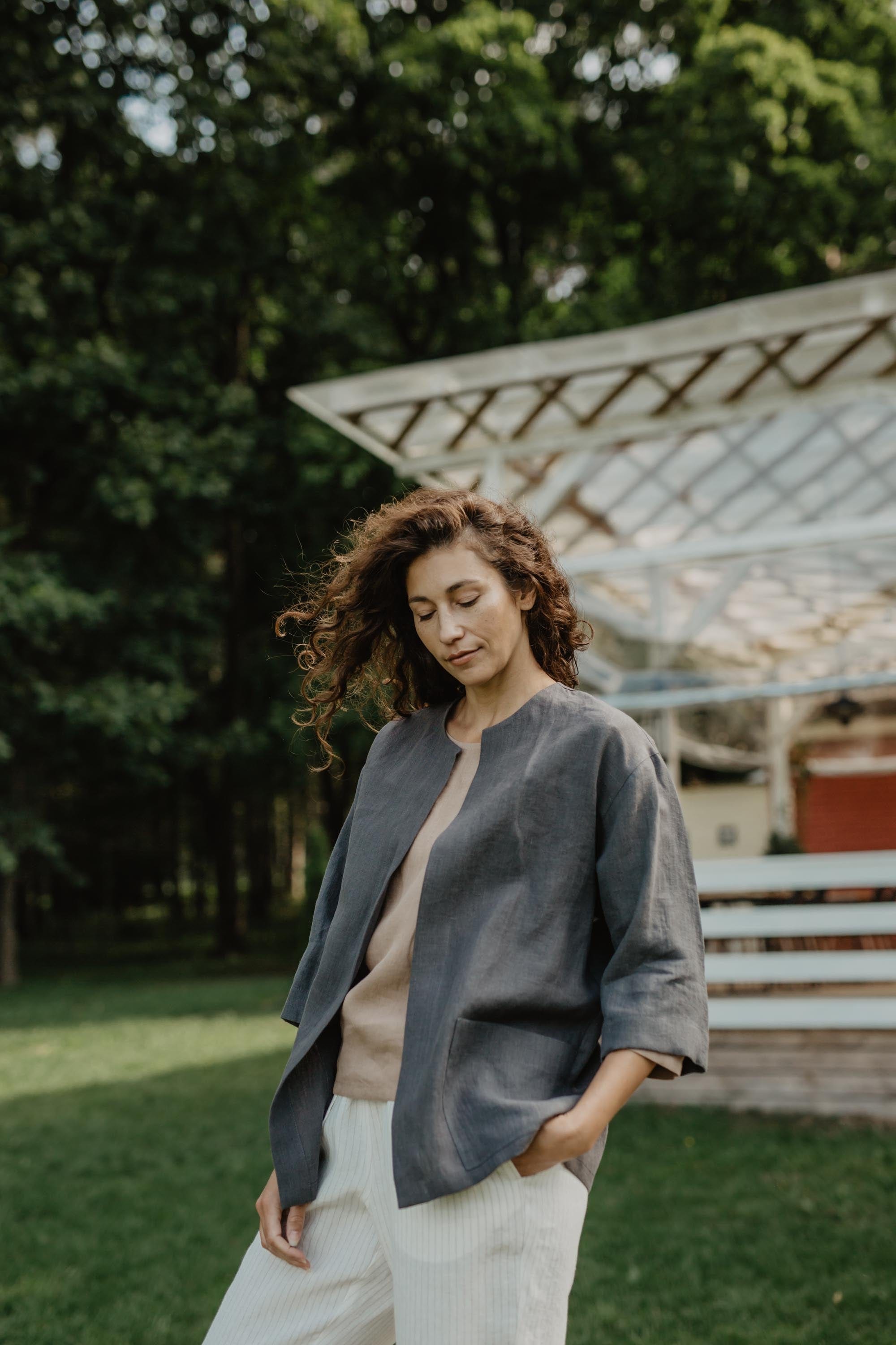 AmourLinen Leinenoberteile L / Anthrazit Leinen-Oversize-Jacke Kyiv L Anthrazit Leinen-Oversize-Jacke Kyiv L Anthrazit