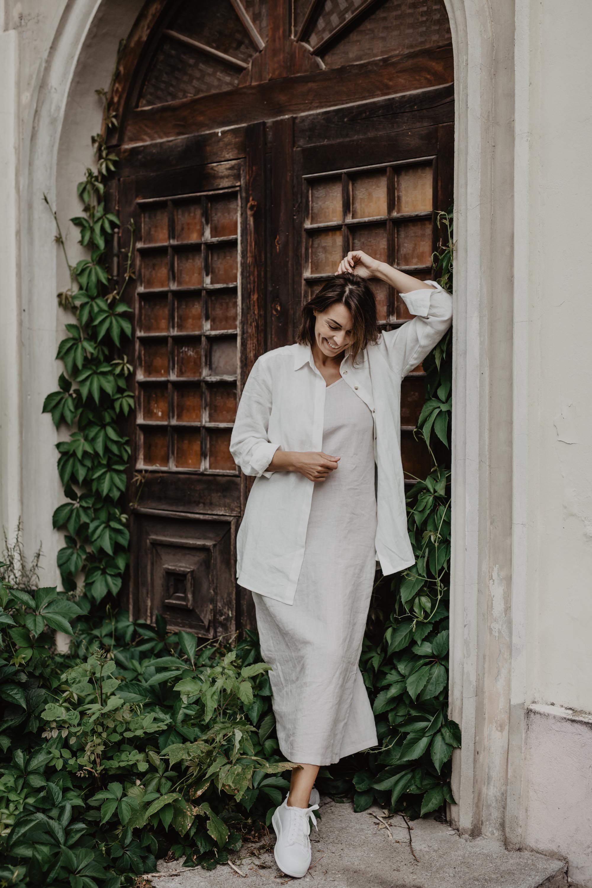 Langes Leinenkleid JAKARTA - Creme