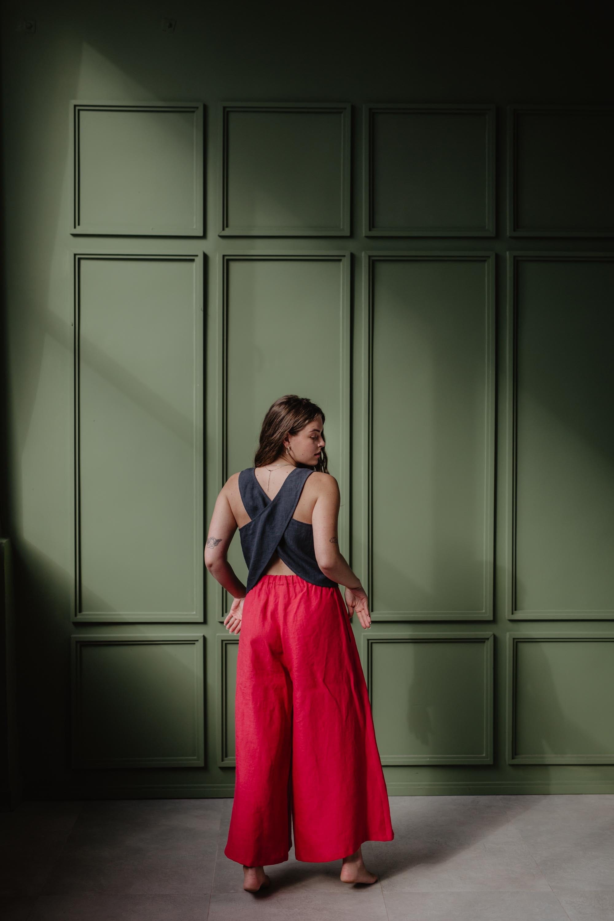 Breite Leinenhose ISABELLA - Viva Magenta