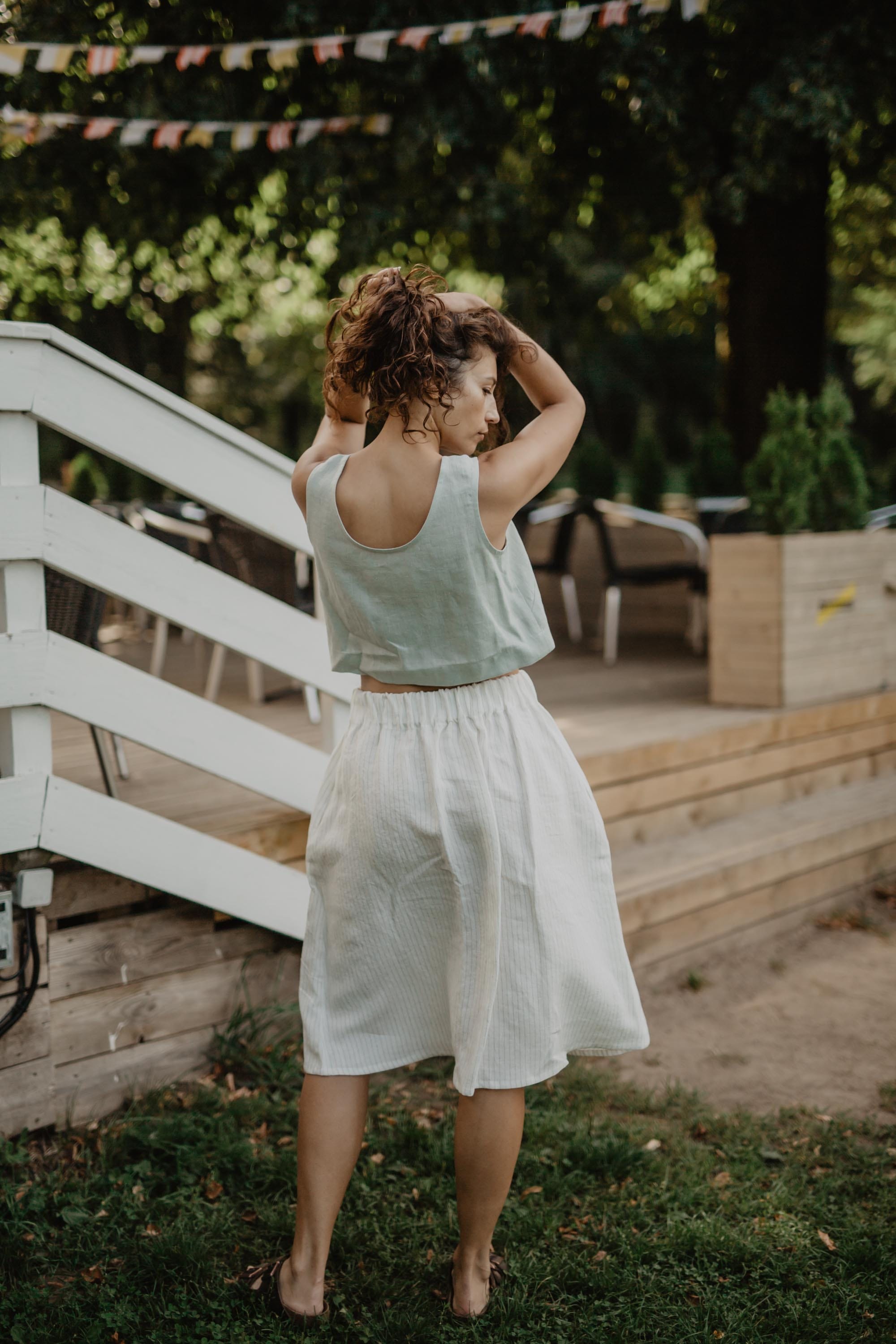 Mini-Crop-Top aus Leinen PIPPA - Salbeigrun