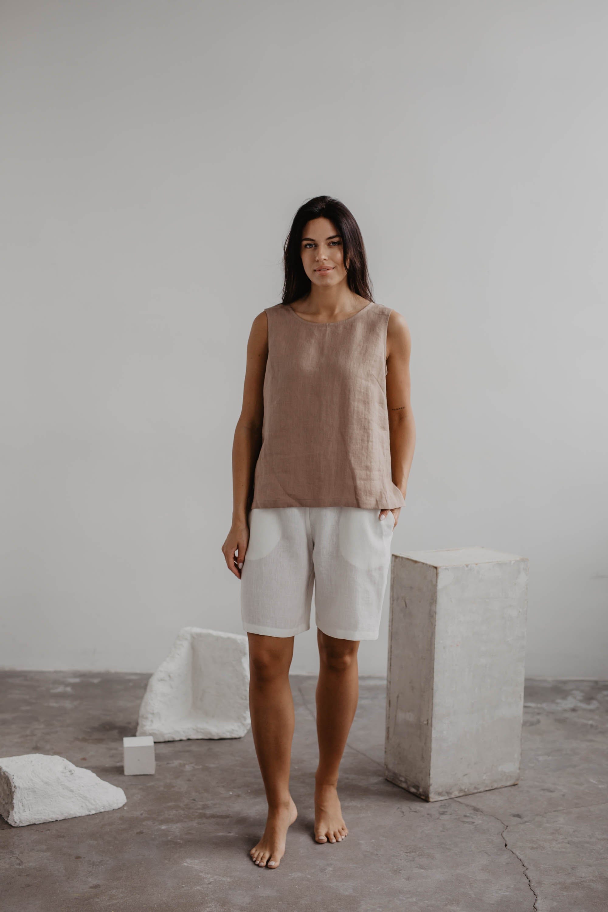 Lange Leinenshorts MATILDA - Weiß