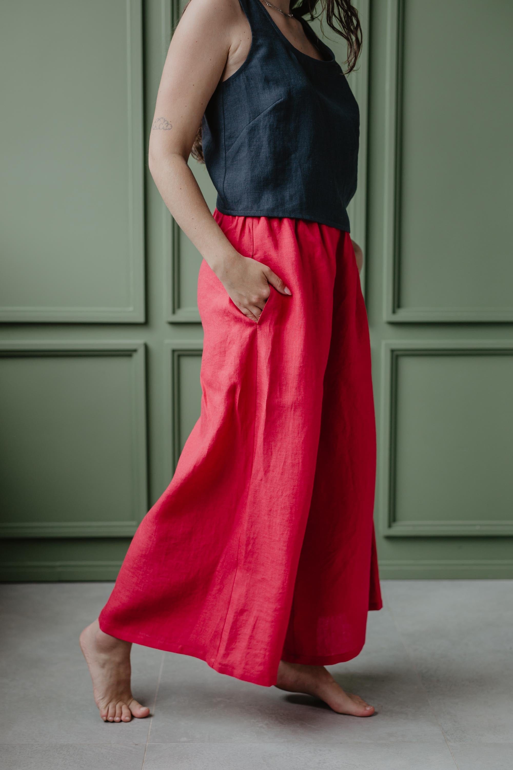 Breite Leinenhose ISABELLA - Viva Magenta