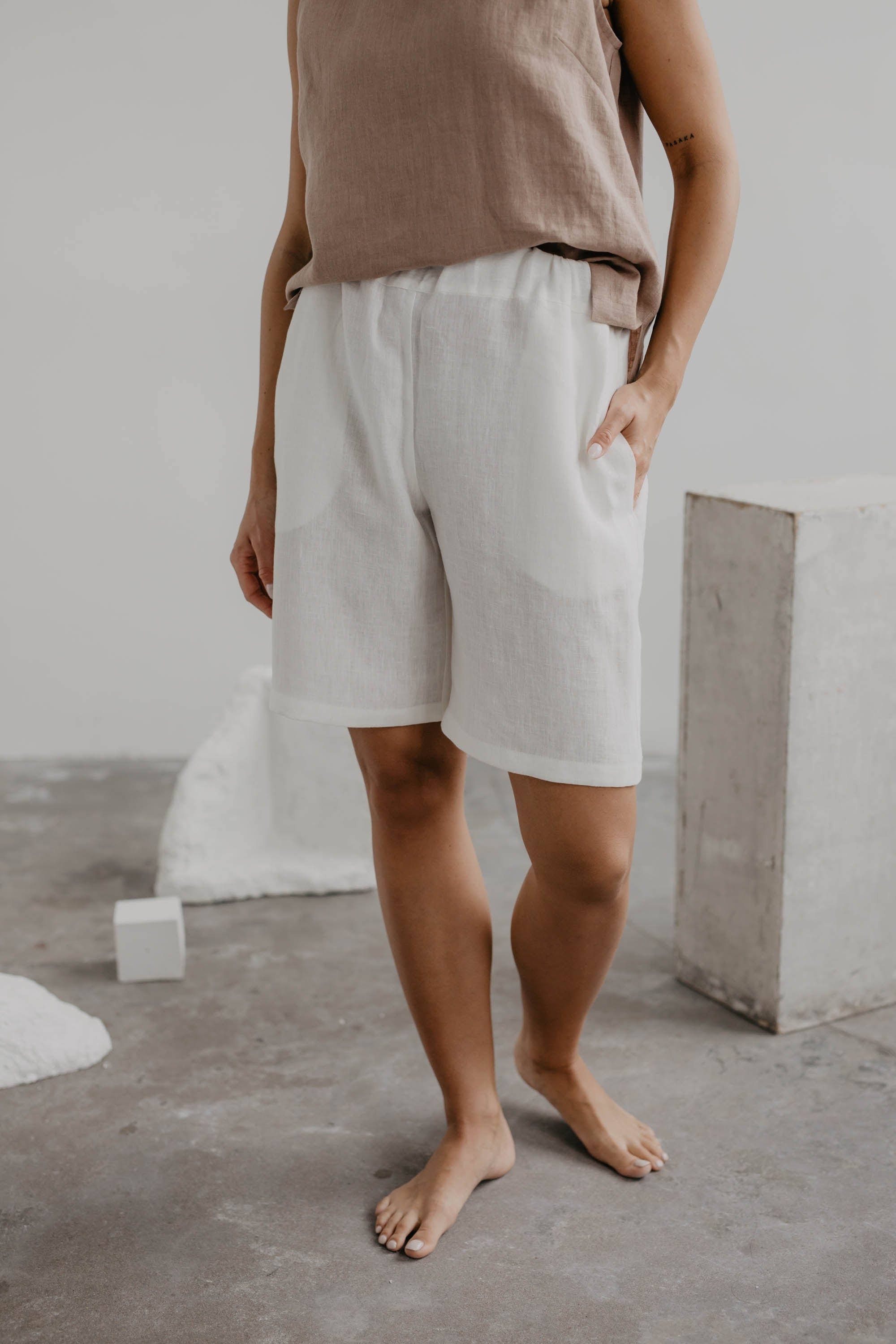 Lange Leinenshorts MATILDA - Weiß