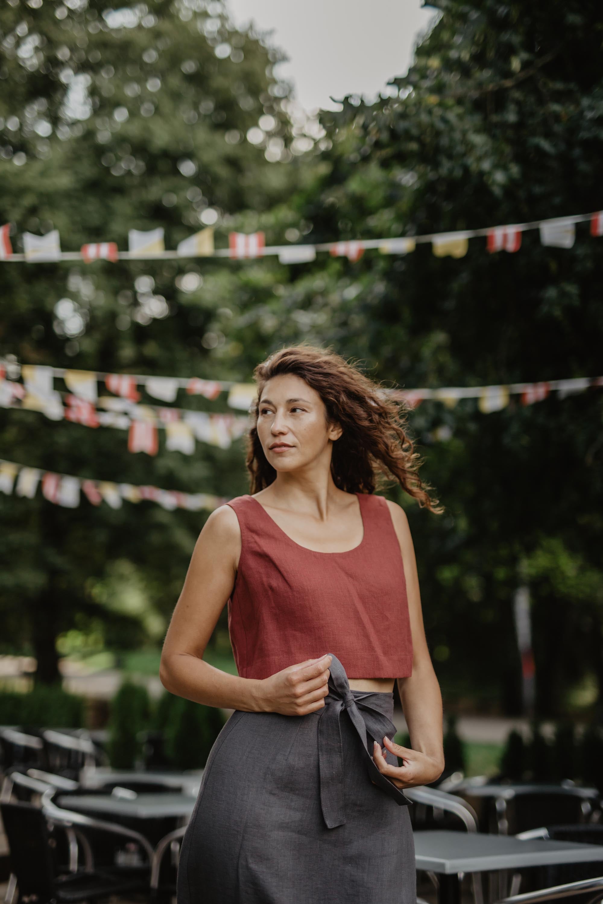 Mini-Crop-Top aus Leinen PIPPA