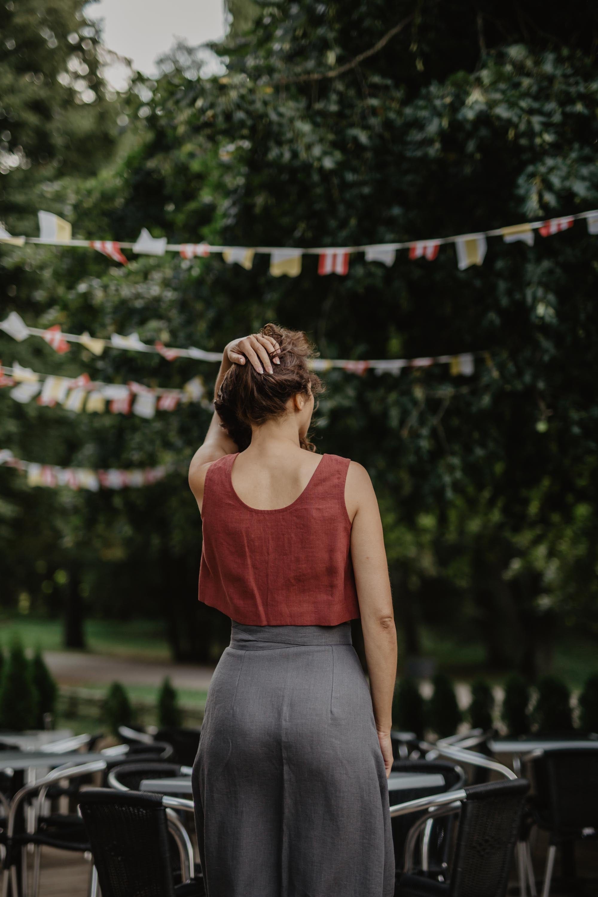 Mini-Crop-Top aus Leinen PIPPA - Terrakotta