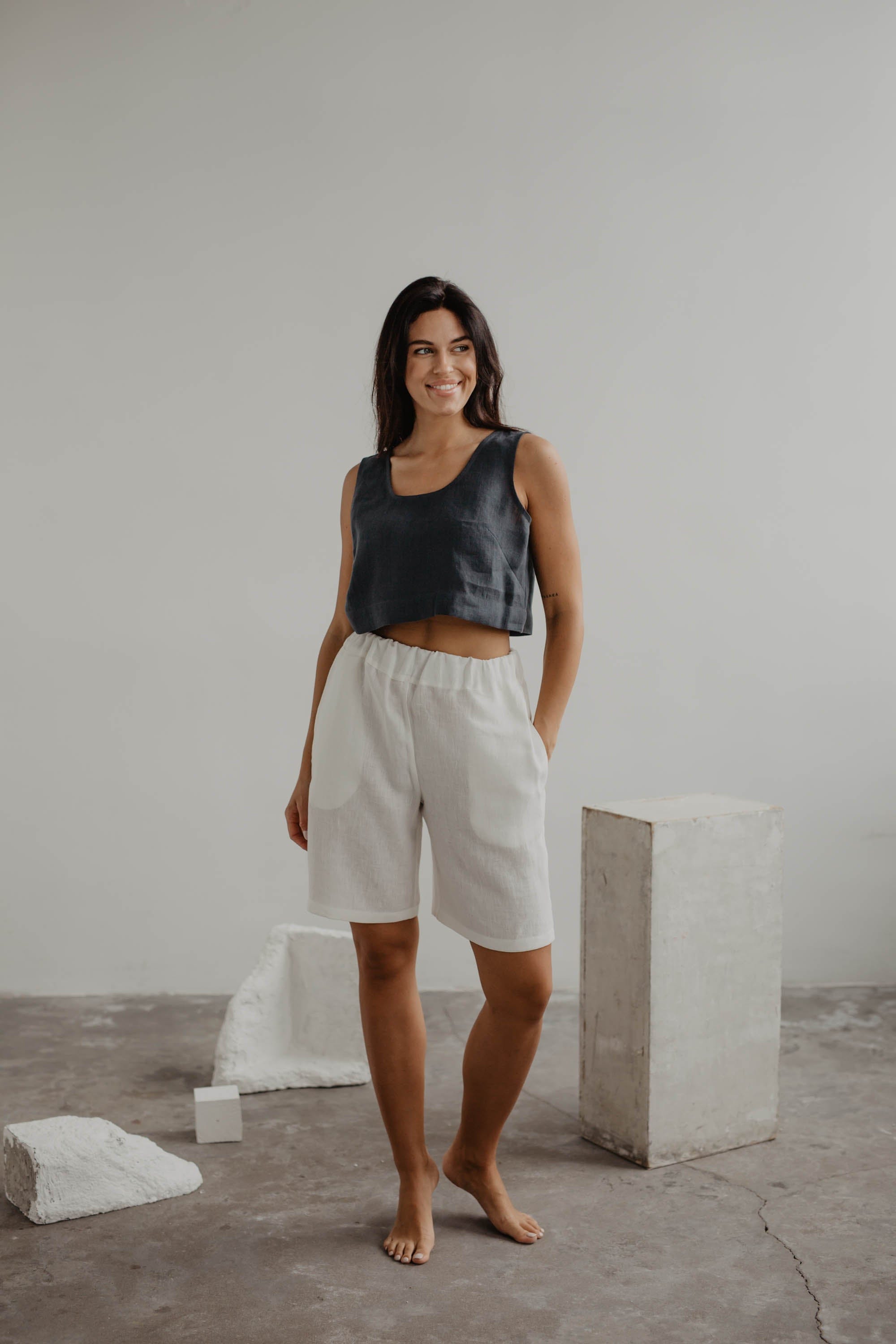 Mini-Crop-Top aus Leinen PIPPA - Anthrazit
