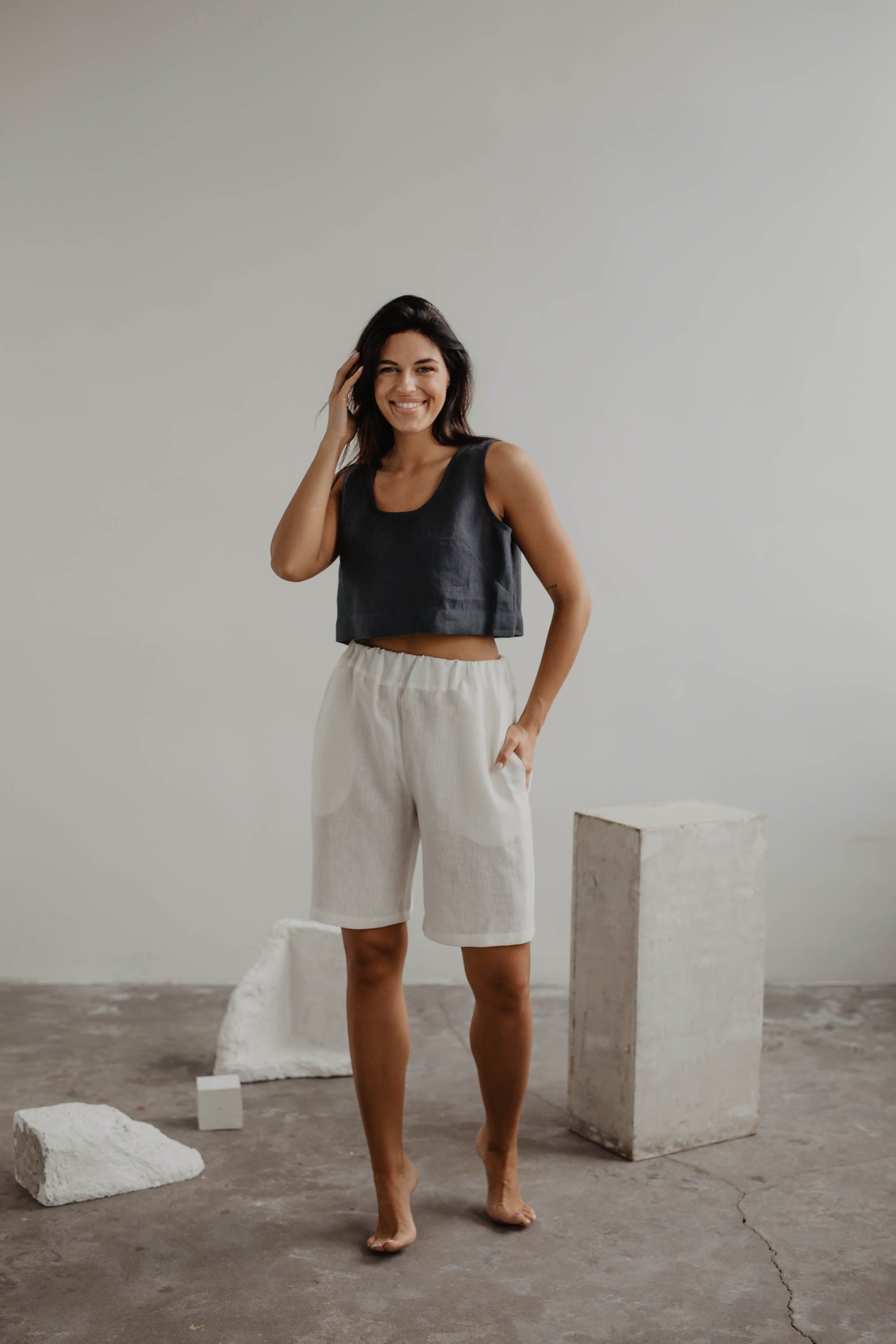 Mini-Crop-Top aus Leinen PIPPA - Anthrazit