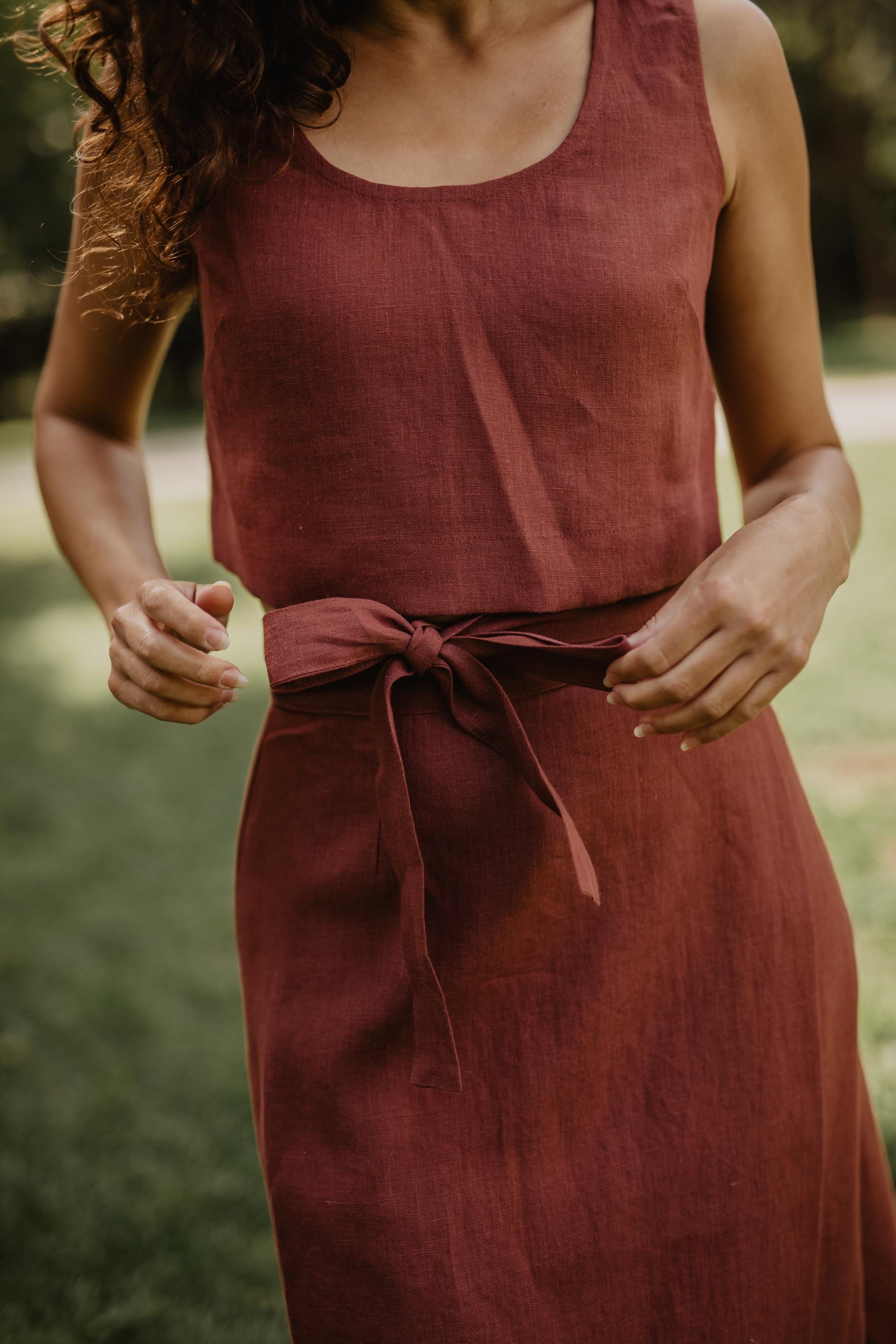 Mini-Crop-Top aus Leinen PIPPA - Terrakotta