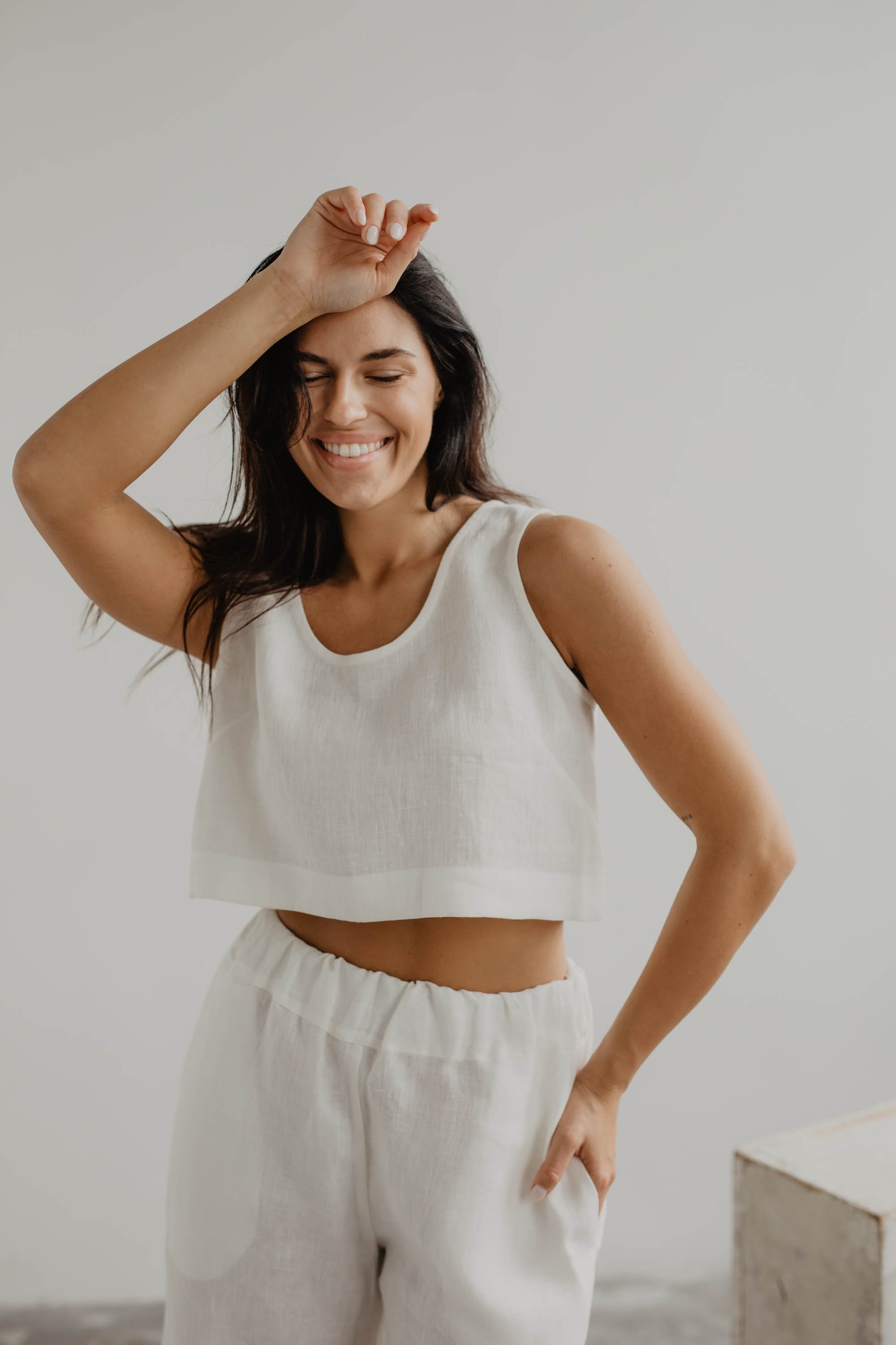 Mini-Crop-Top aus Leinen PIPPA - Weiß