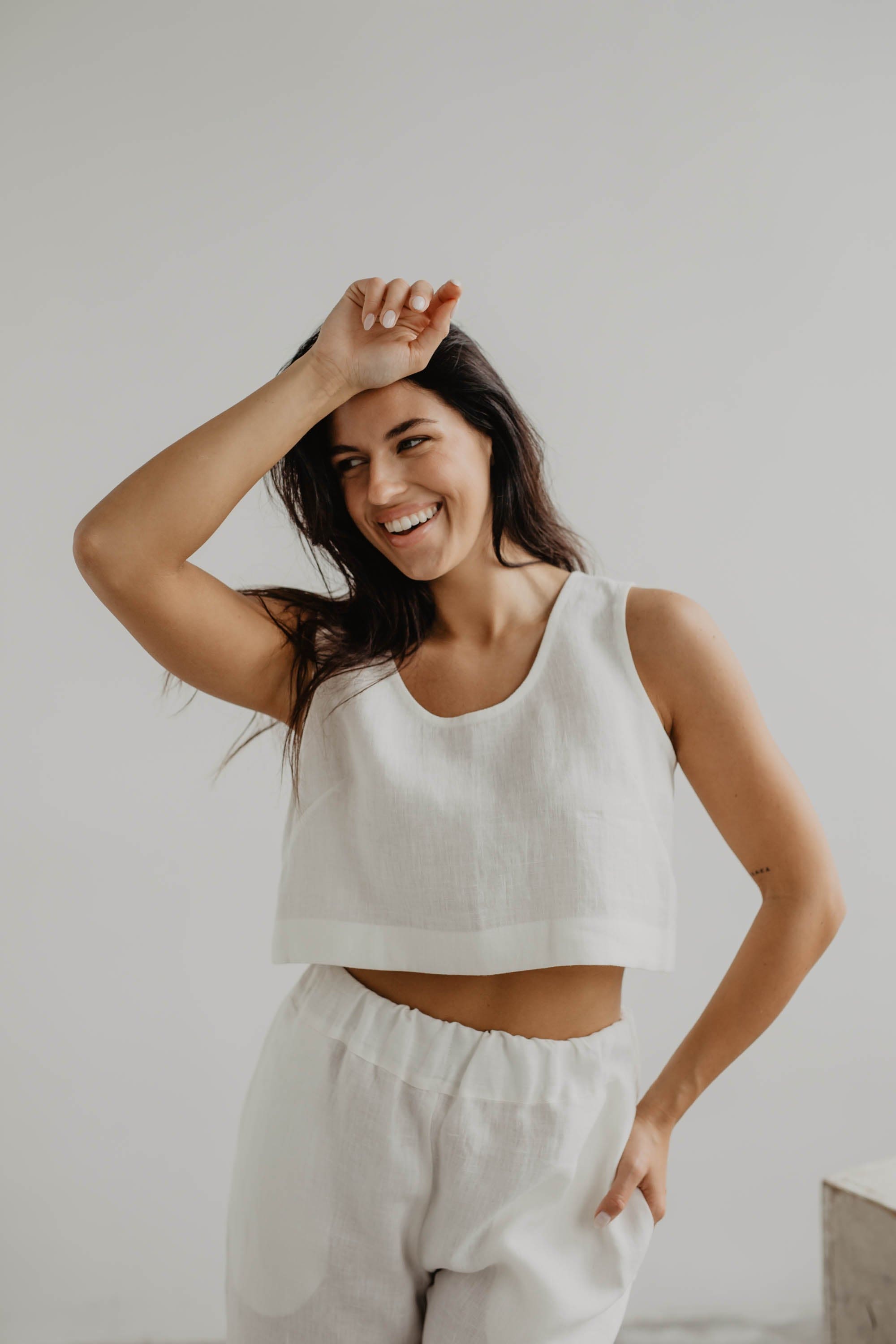 Mini-Crop-Top aus Leinen PIPPA - Weiß