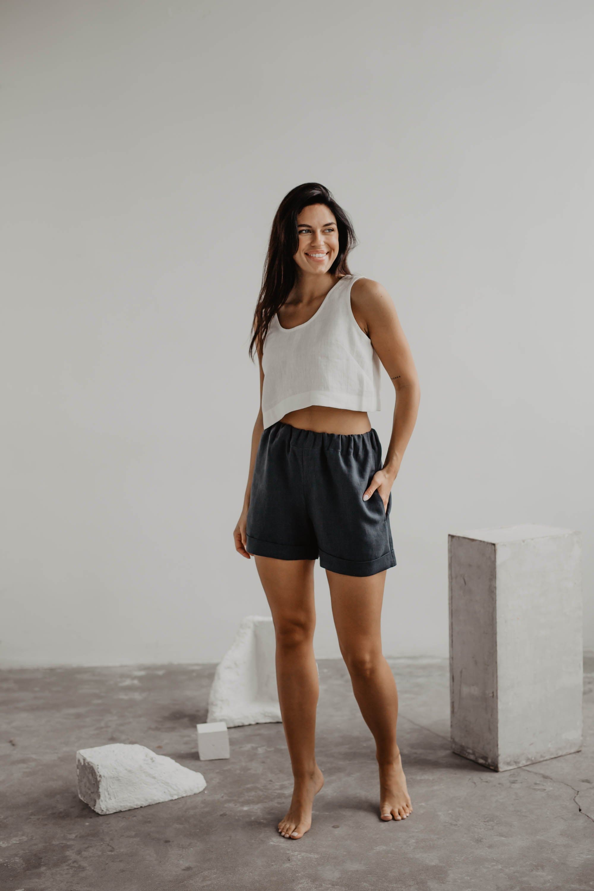 Mini-Crop-Top aus Leinen PIPPA - Weiß