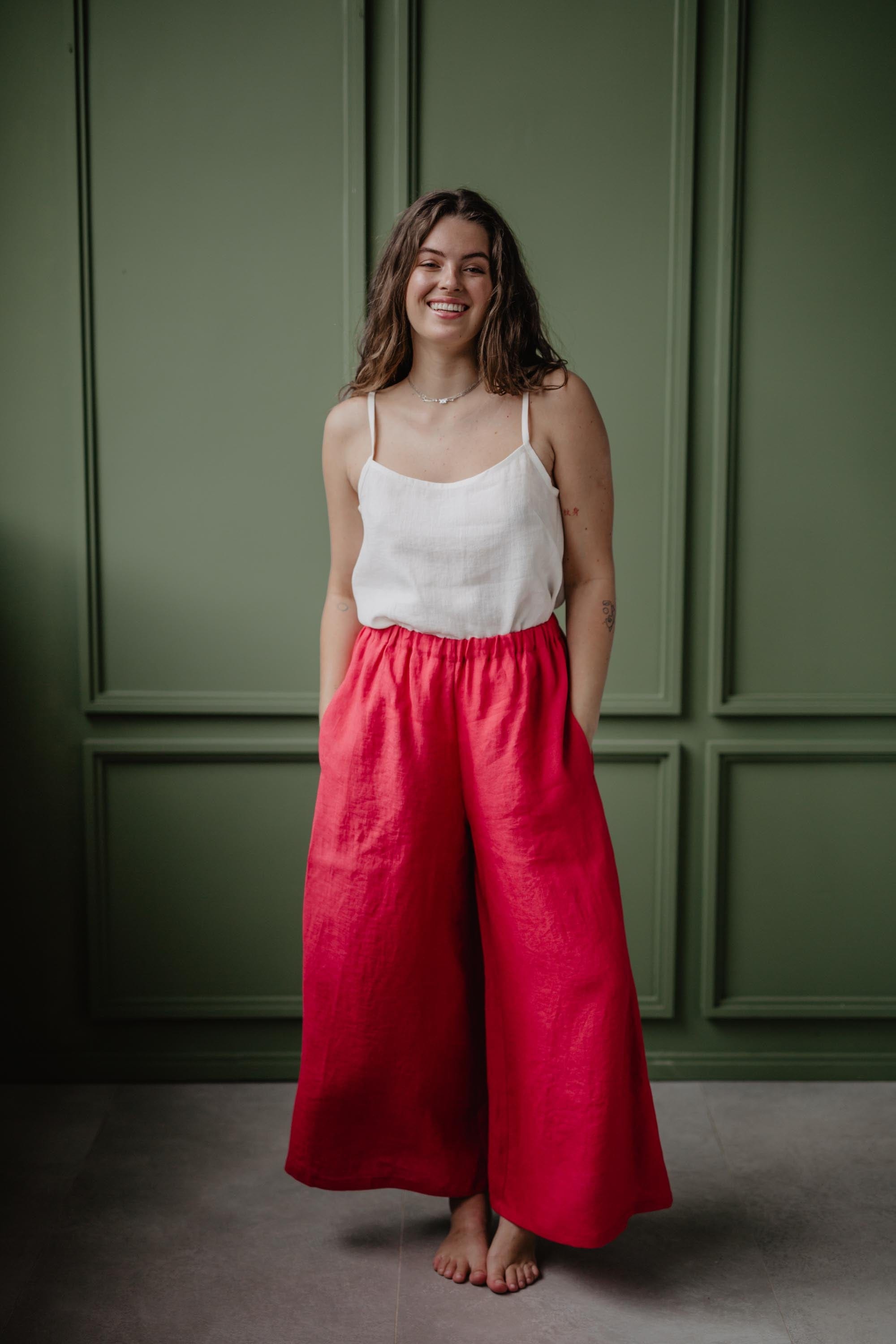 Breite Leinenhose ISABELLA - Viva Magenta