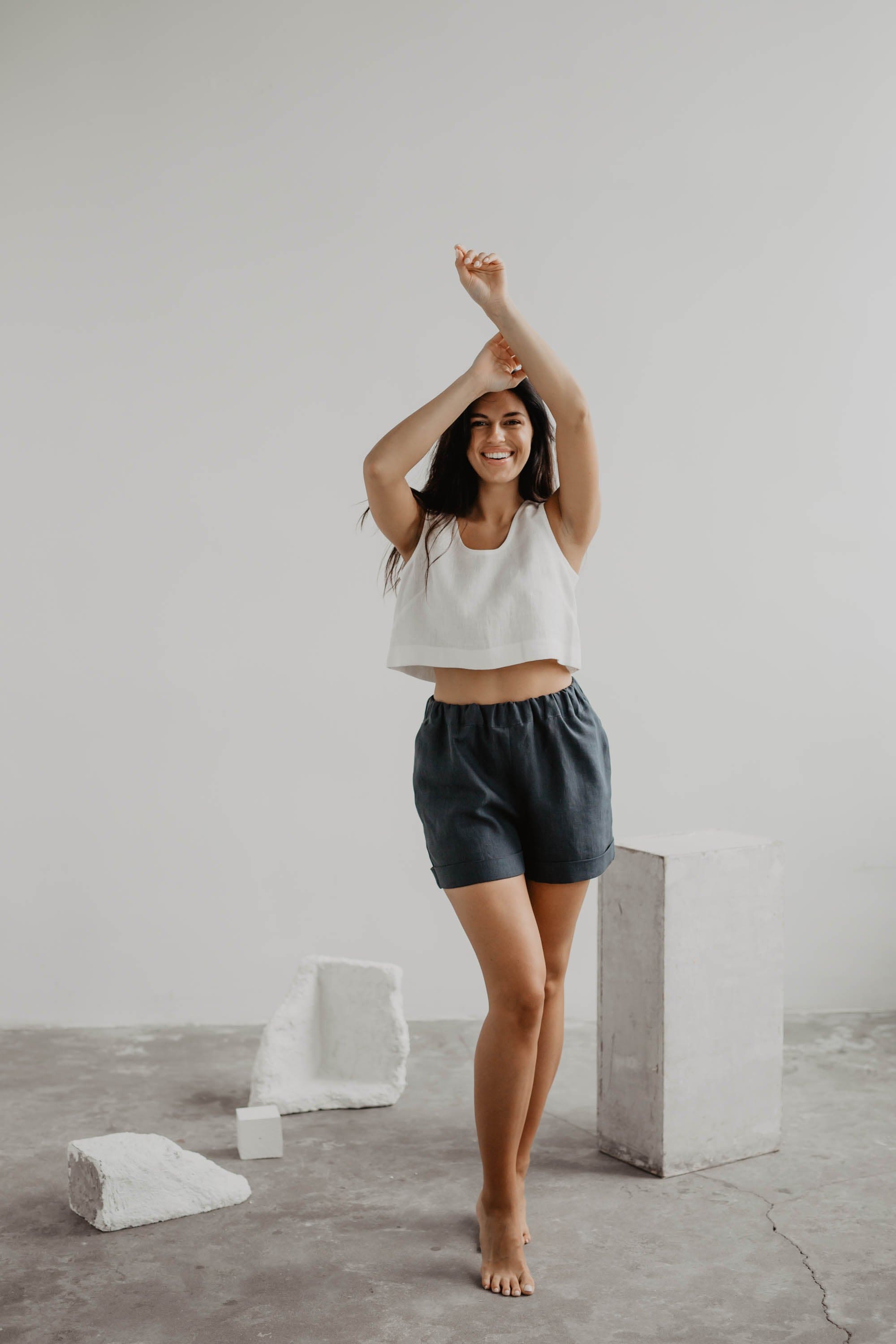Mini-Crop-Top aus Leinen PIPPA - Weiß
