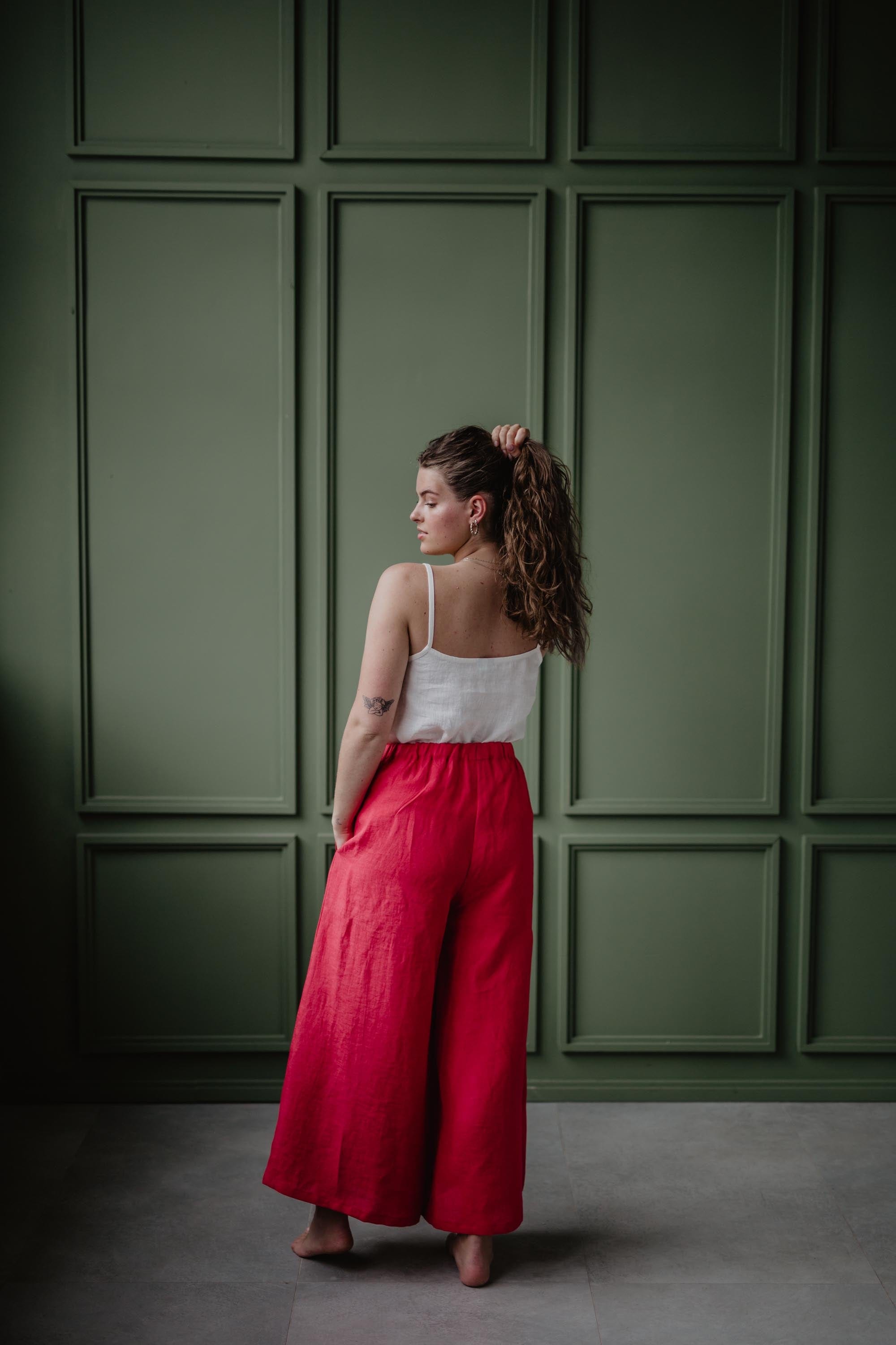 Breite Leinenhose ISABELLA - Viva Magenta