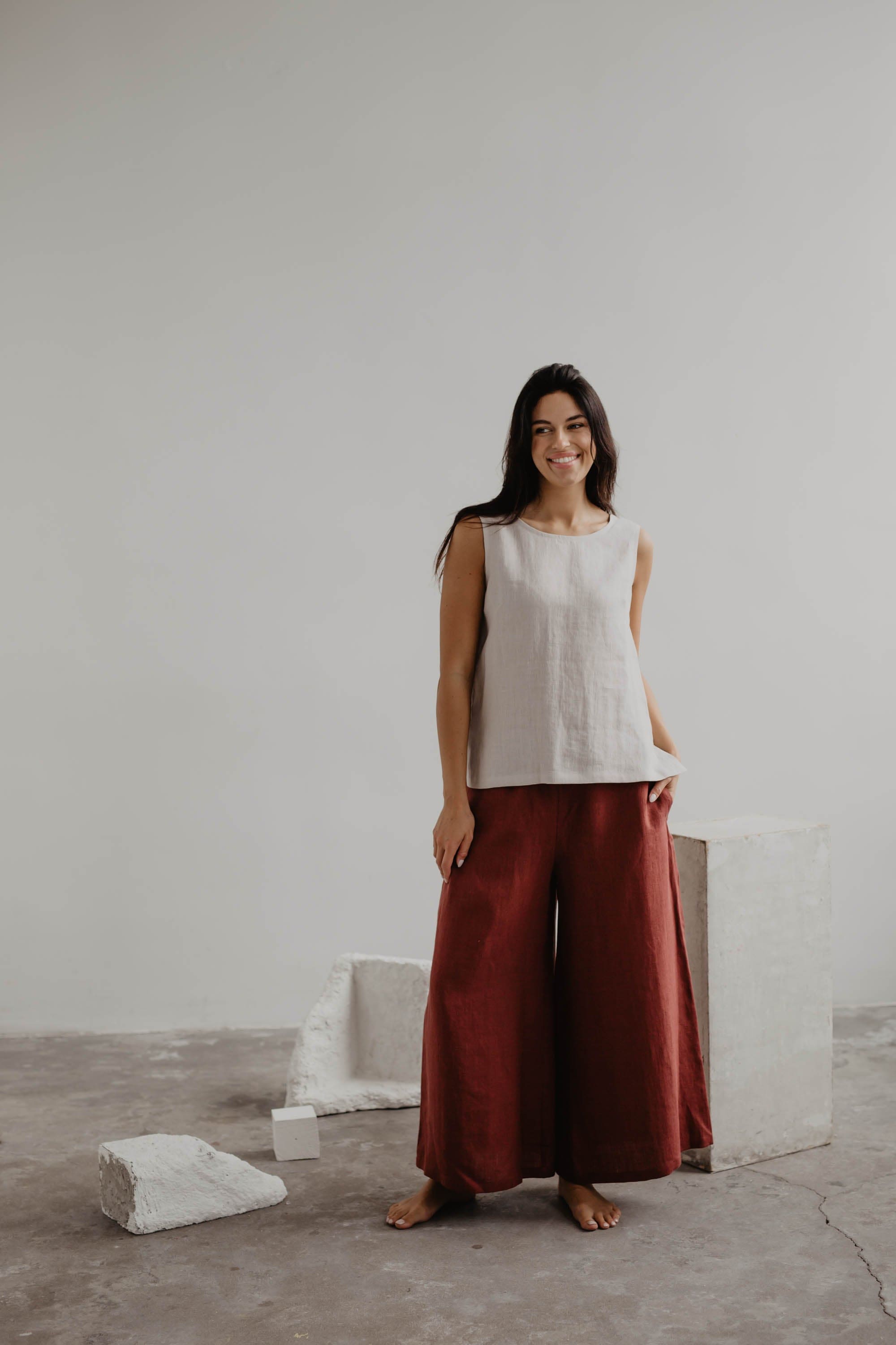 Breite Leinenhose ISABELLA - Terrakotta