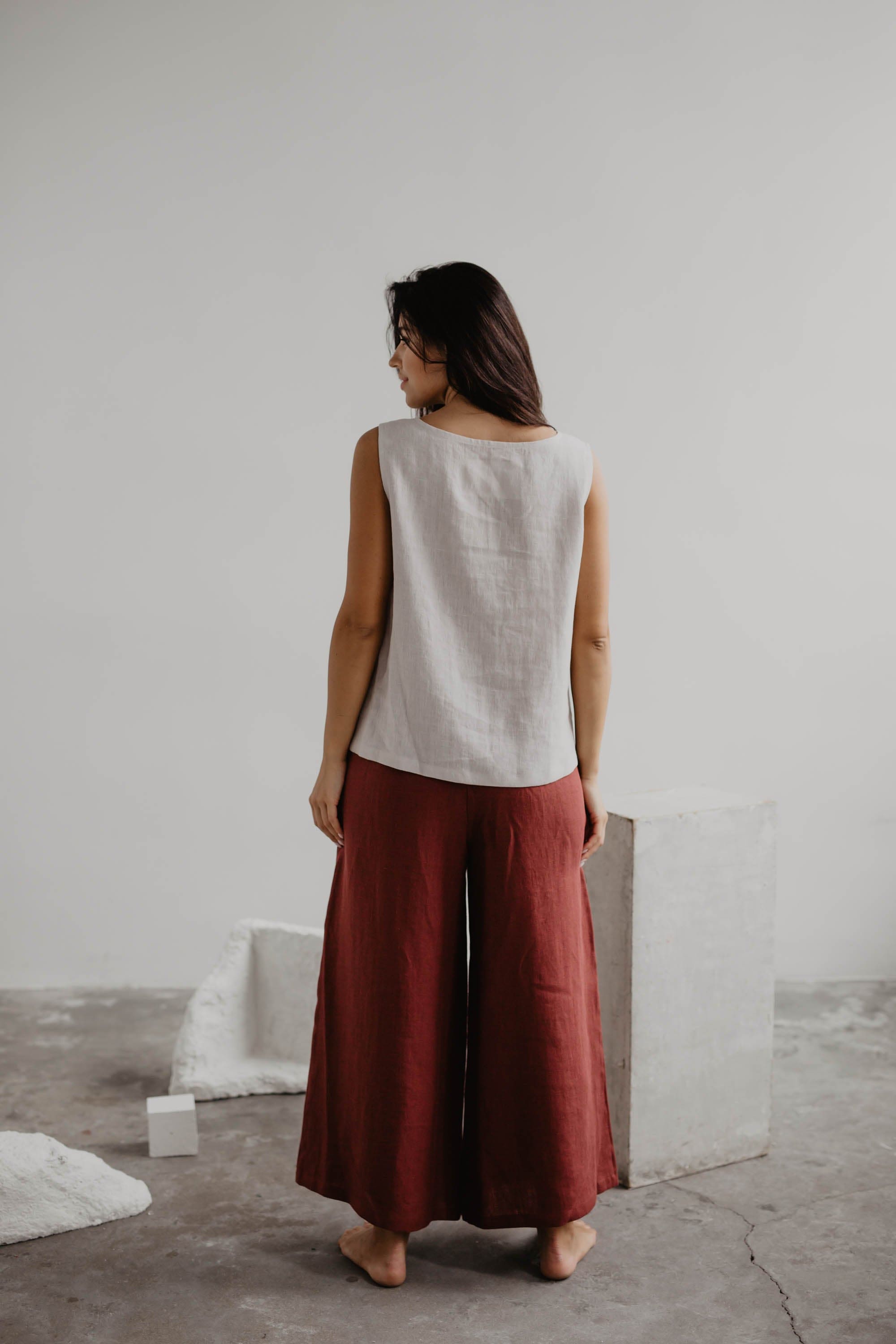 Breite Leinenhose ISABELLA - Terrakotta
