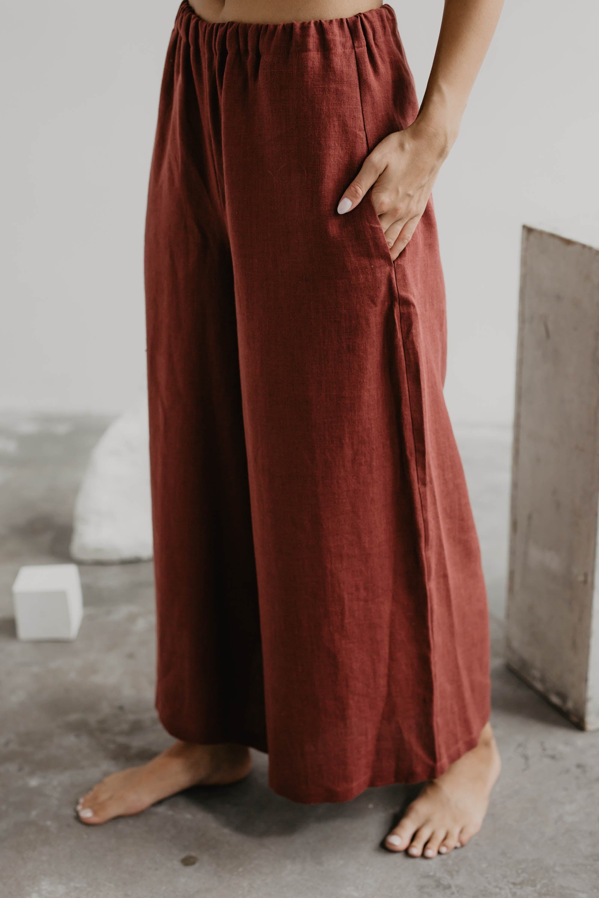 Breite Leinenhose ISABELLA - Terrakotta