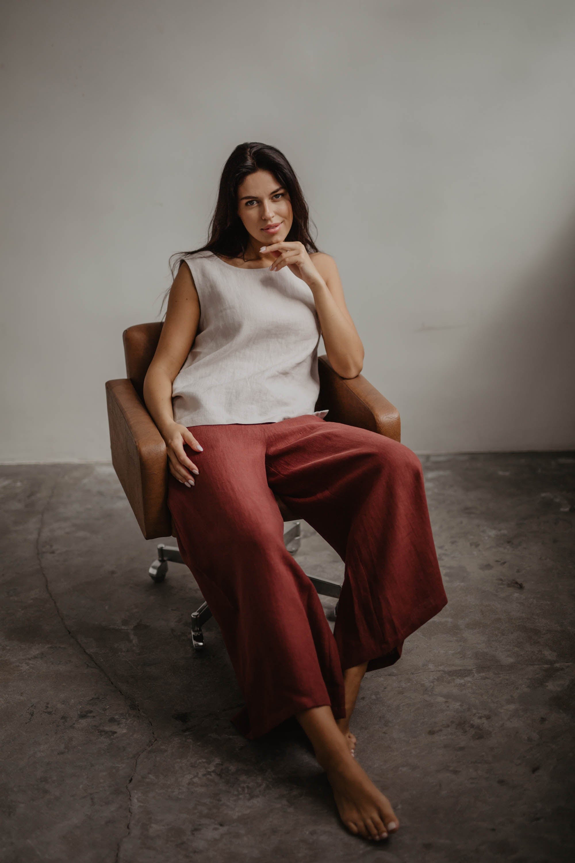 Breite Leinenhose ISABELLA - Terrakotta