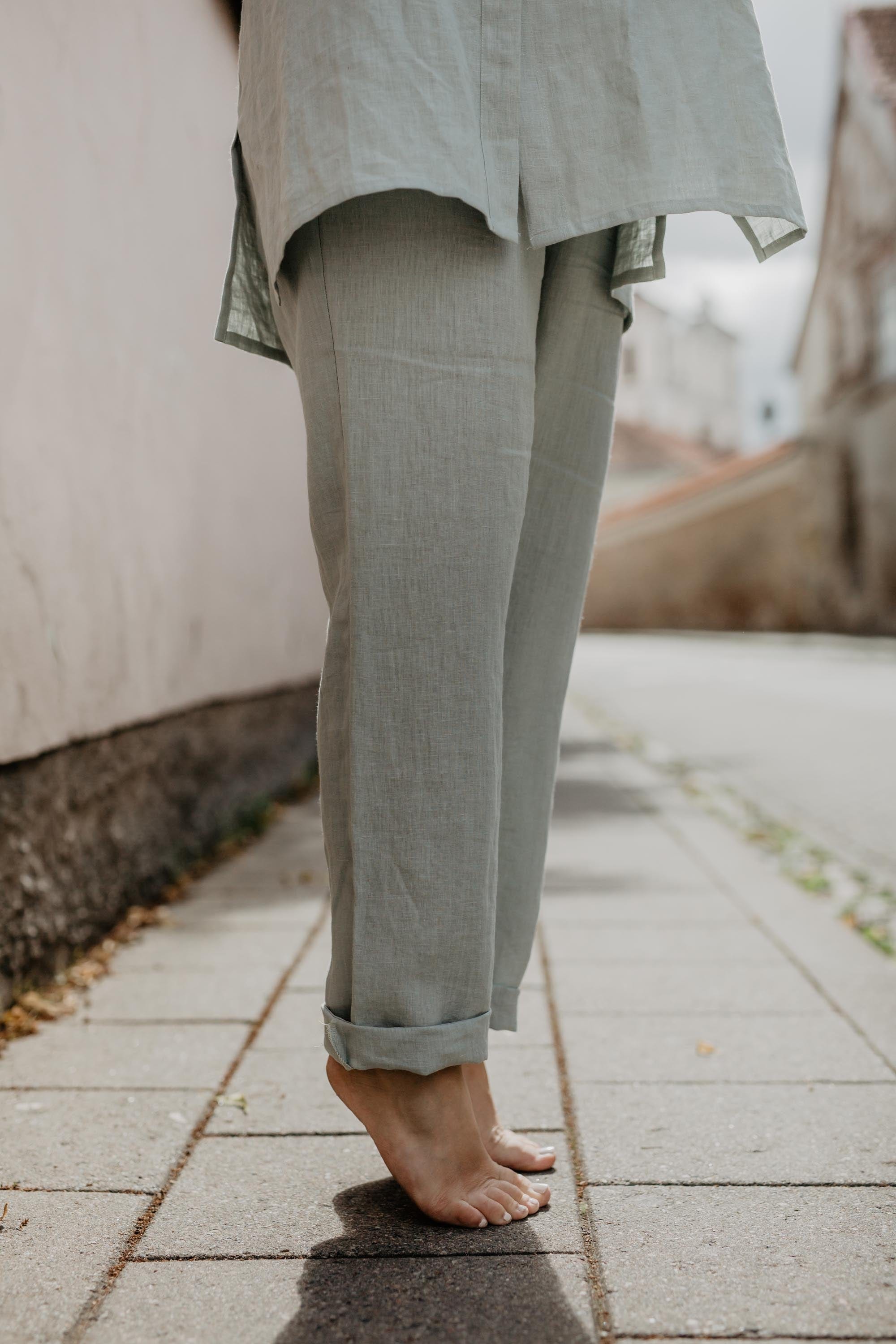 Leinenhose MALMO - Salbeigrun
