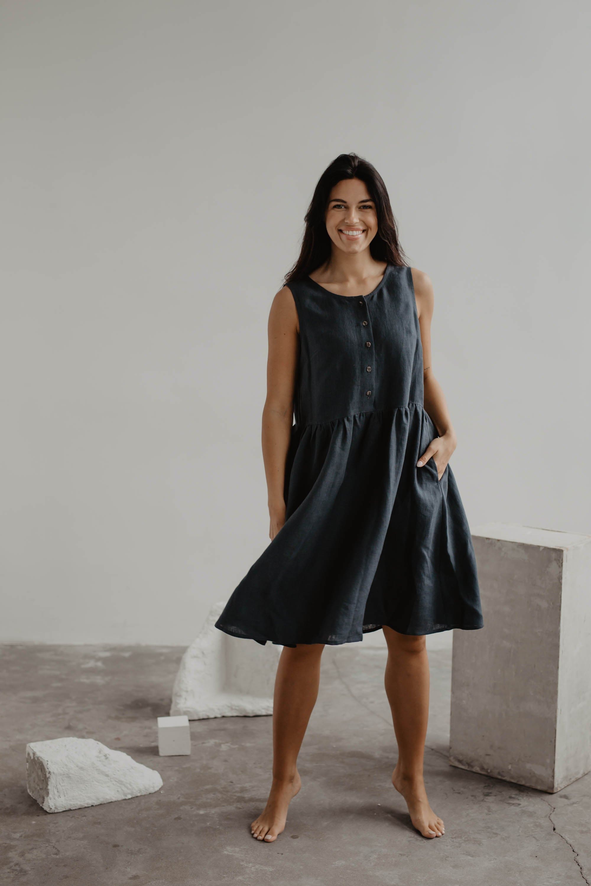 Ärmelloses Leinensommerkleid HAZEL - Anthrazit