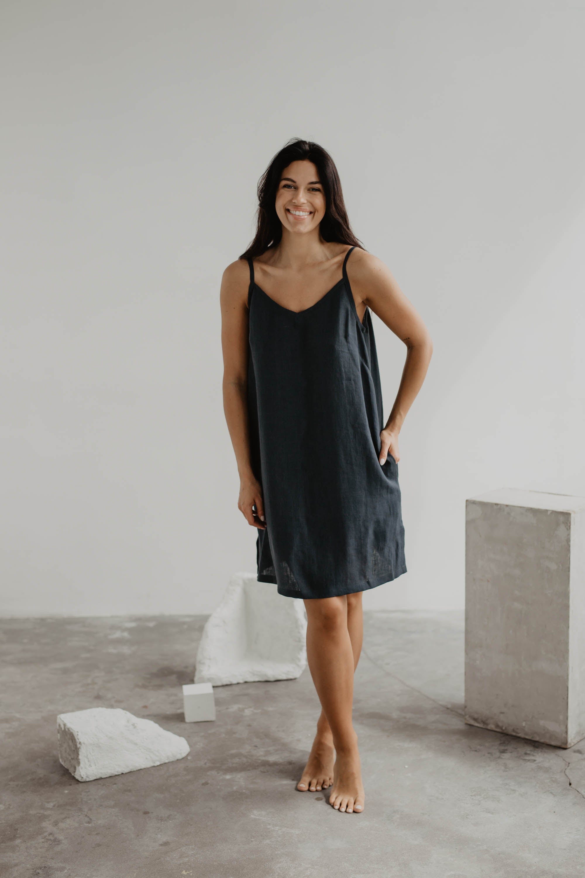 Leinenunterkleid ZOE - Anthrazit