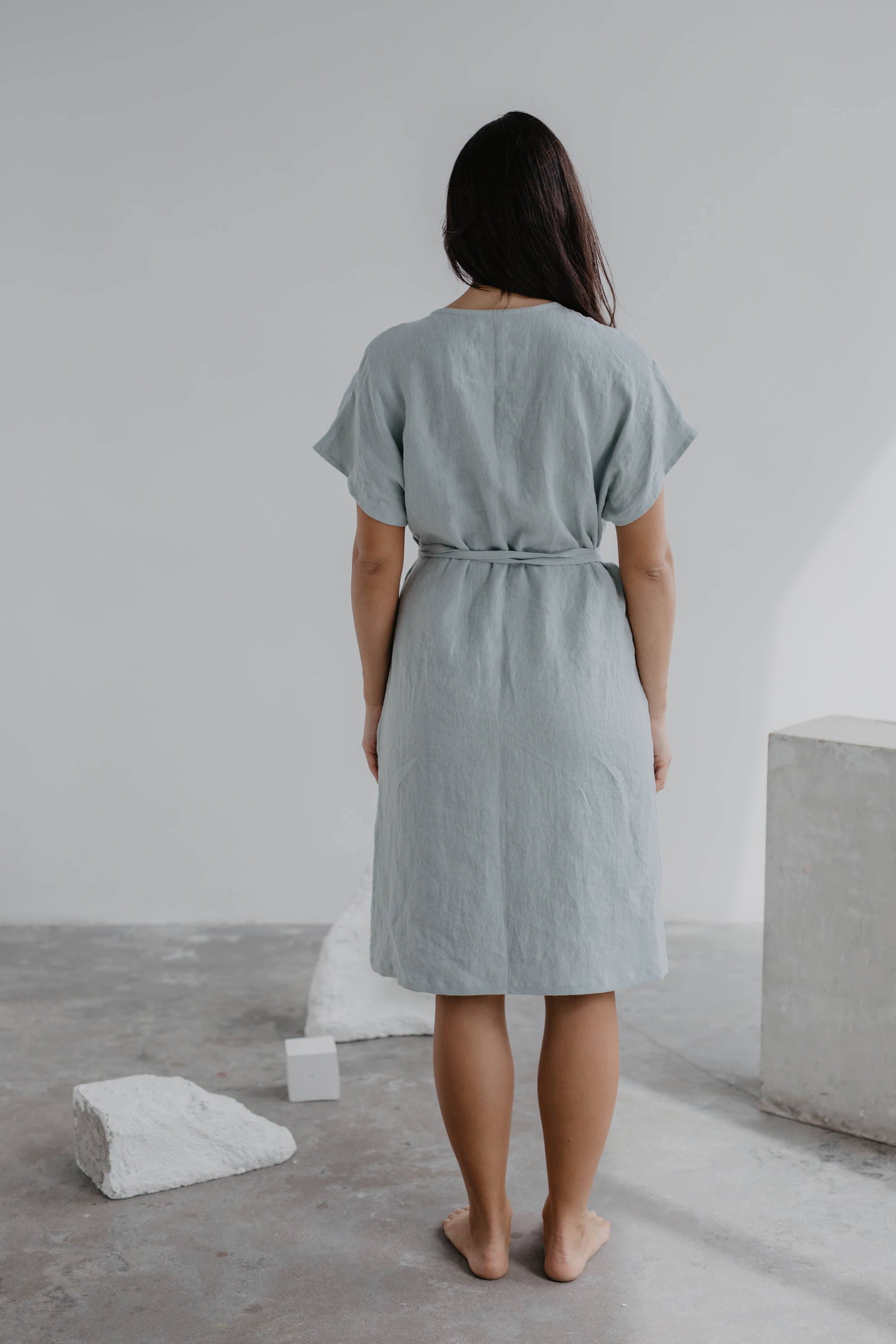 Leinenwickelkleid OLIVIA - Salbeigrun