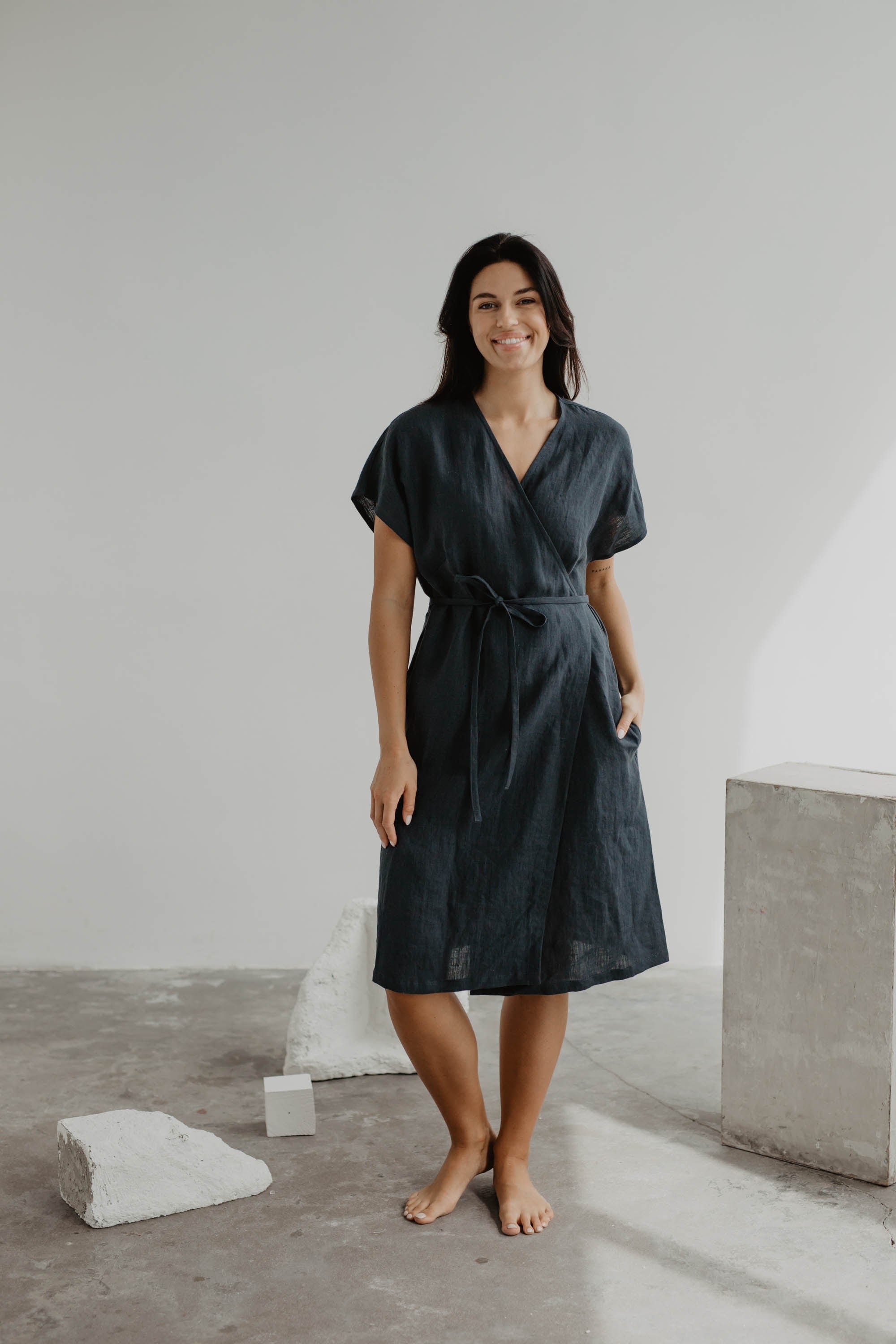 Leinenwickelkleid OLIVIA - Anthrazit