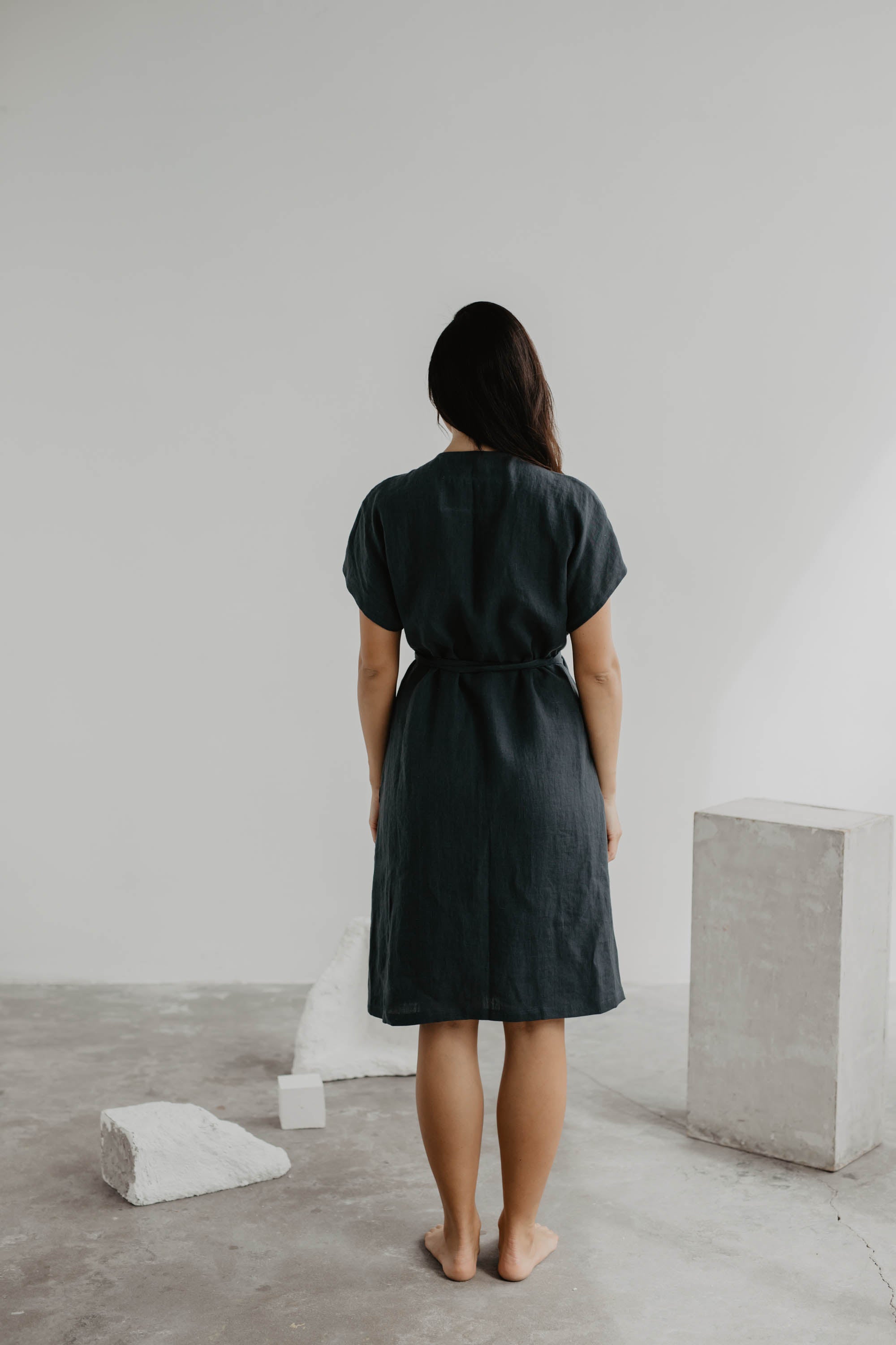 Leinenwickelkleid OLIVIA - Anthrazit