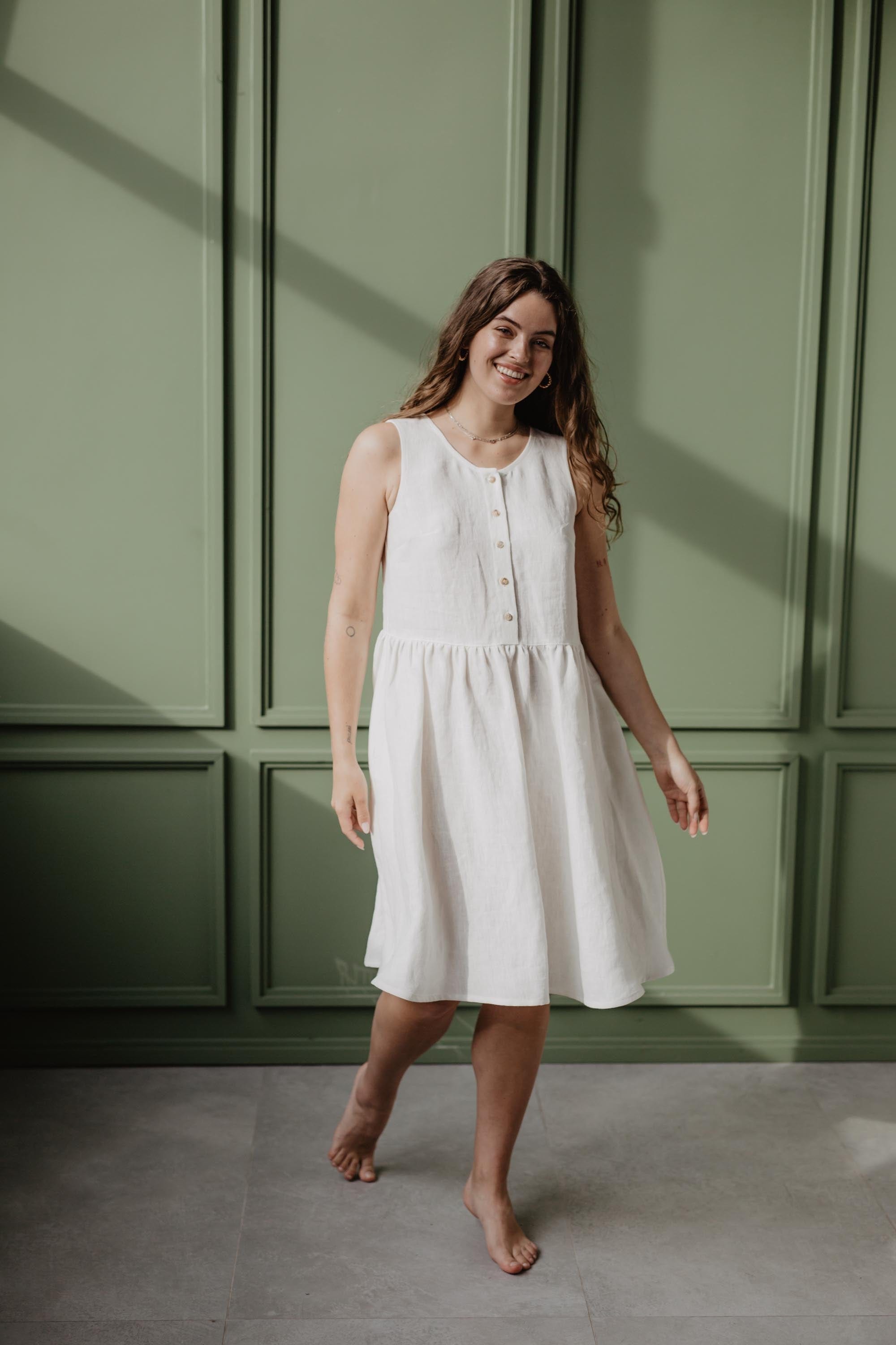 Ärmelloses Leinensommerkleid HAZEL - Weiß