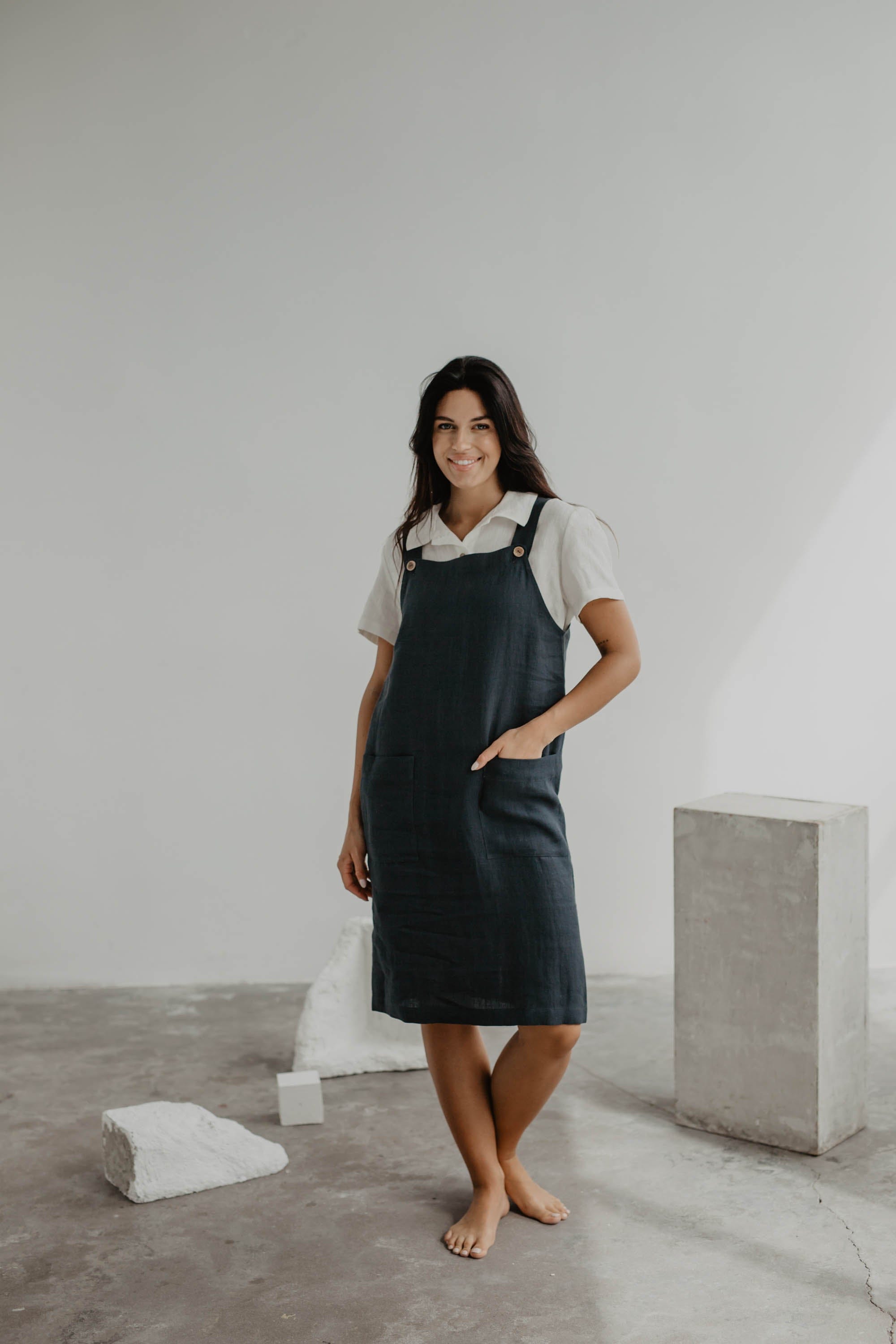 Leinenlatzkleid JADE - Anthrazit