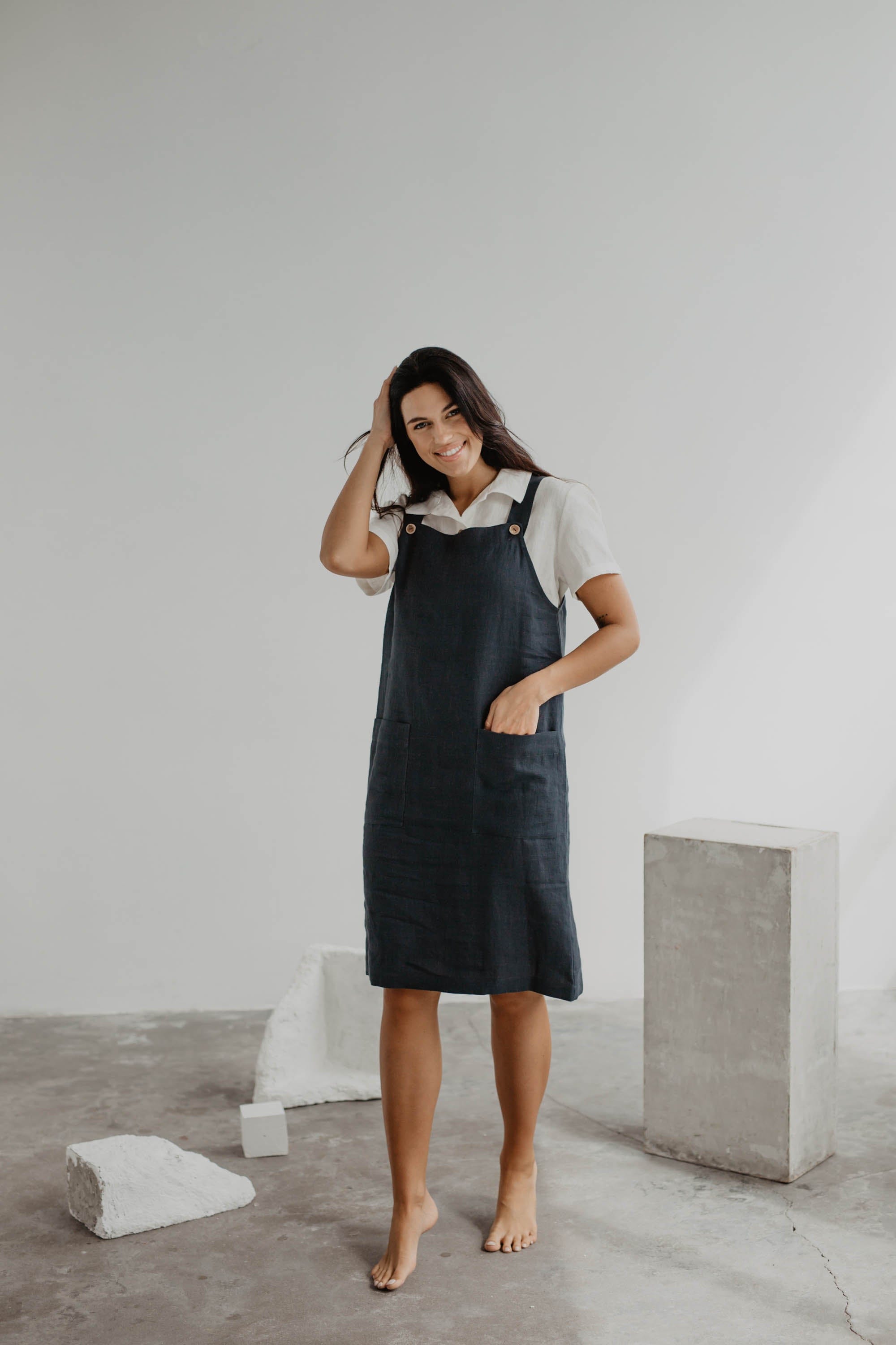 Leinenlatzkleid JADE - Anthrazit