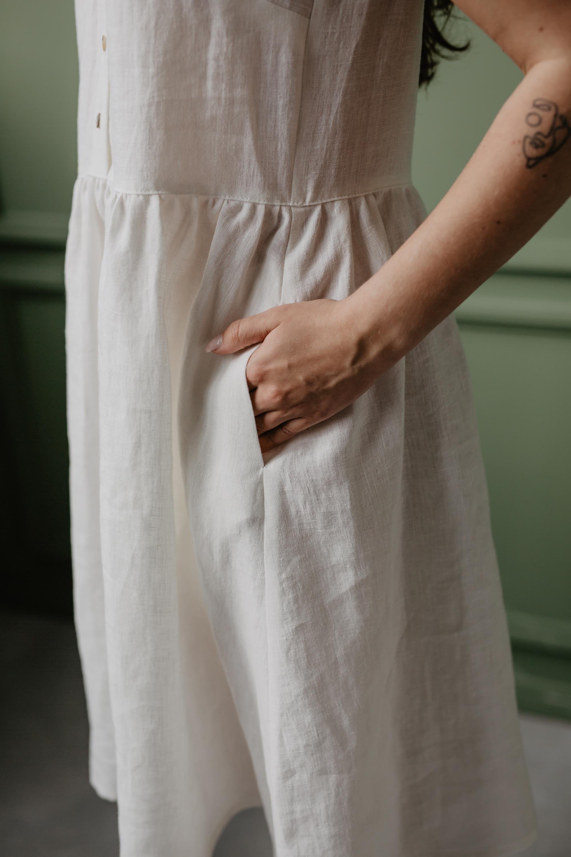 Ärmelloses Leinensommerkleid HAZEL - Weiß