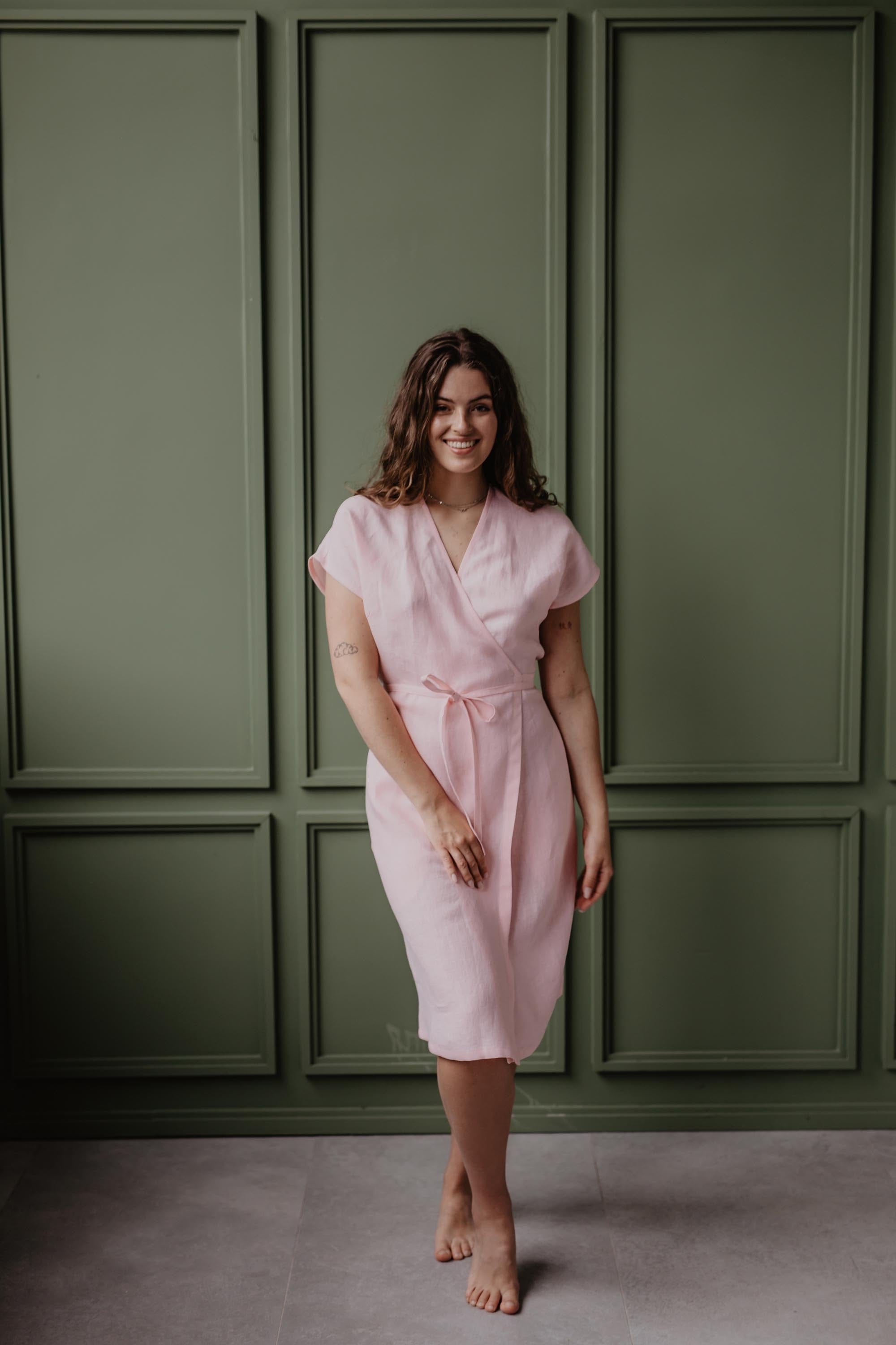Leinenwickelkleid OLIVIA - Viva Magenta