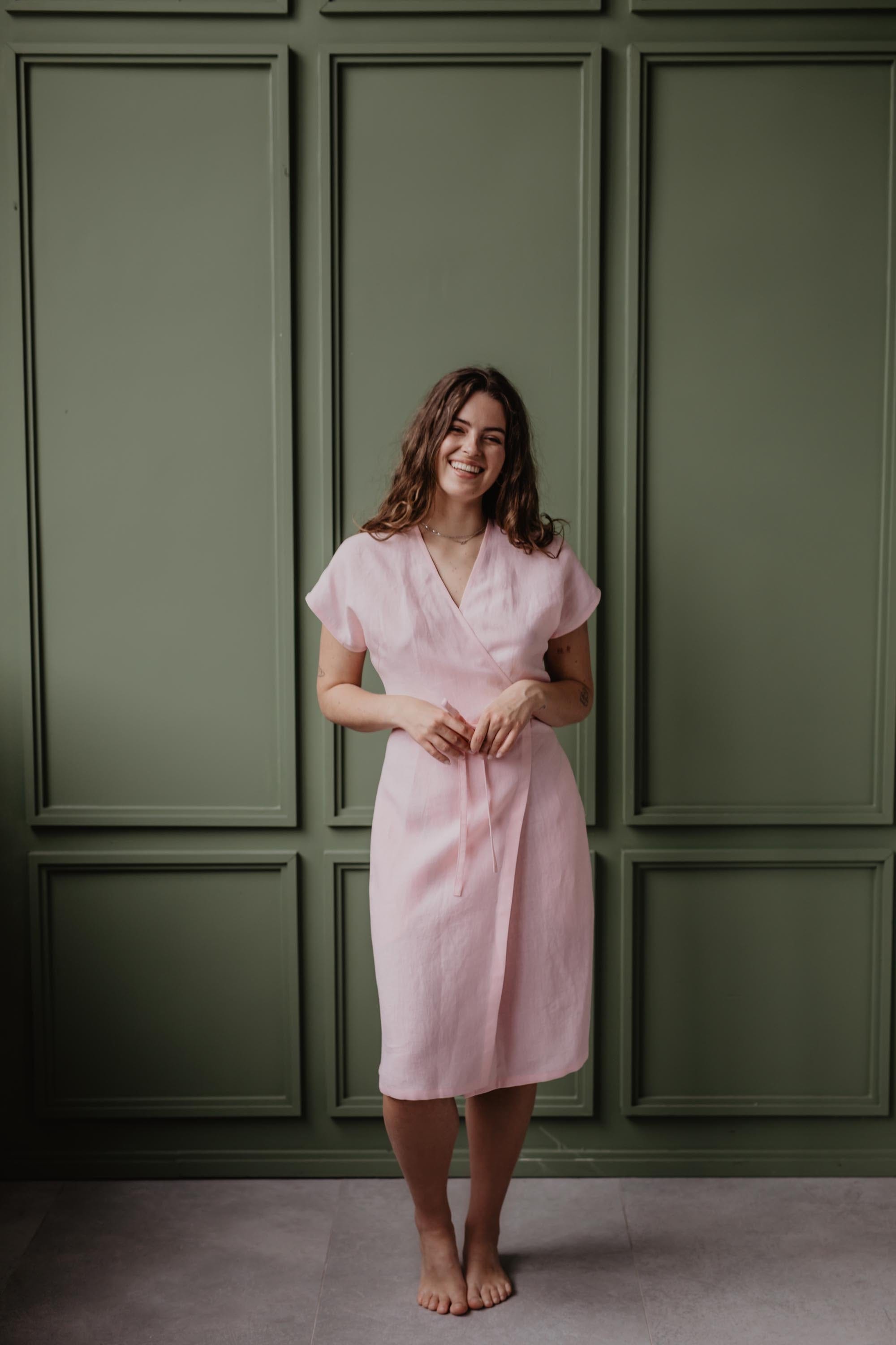 Leinenwickelkleid OLIVIA - Viva Magenta