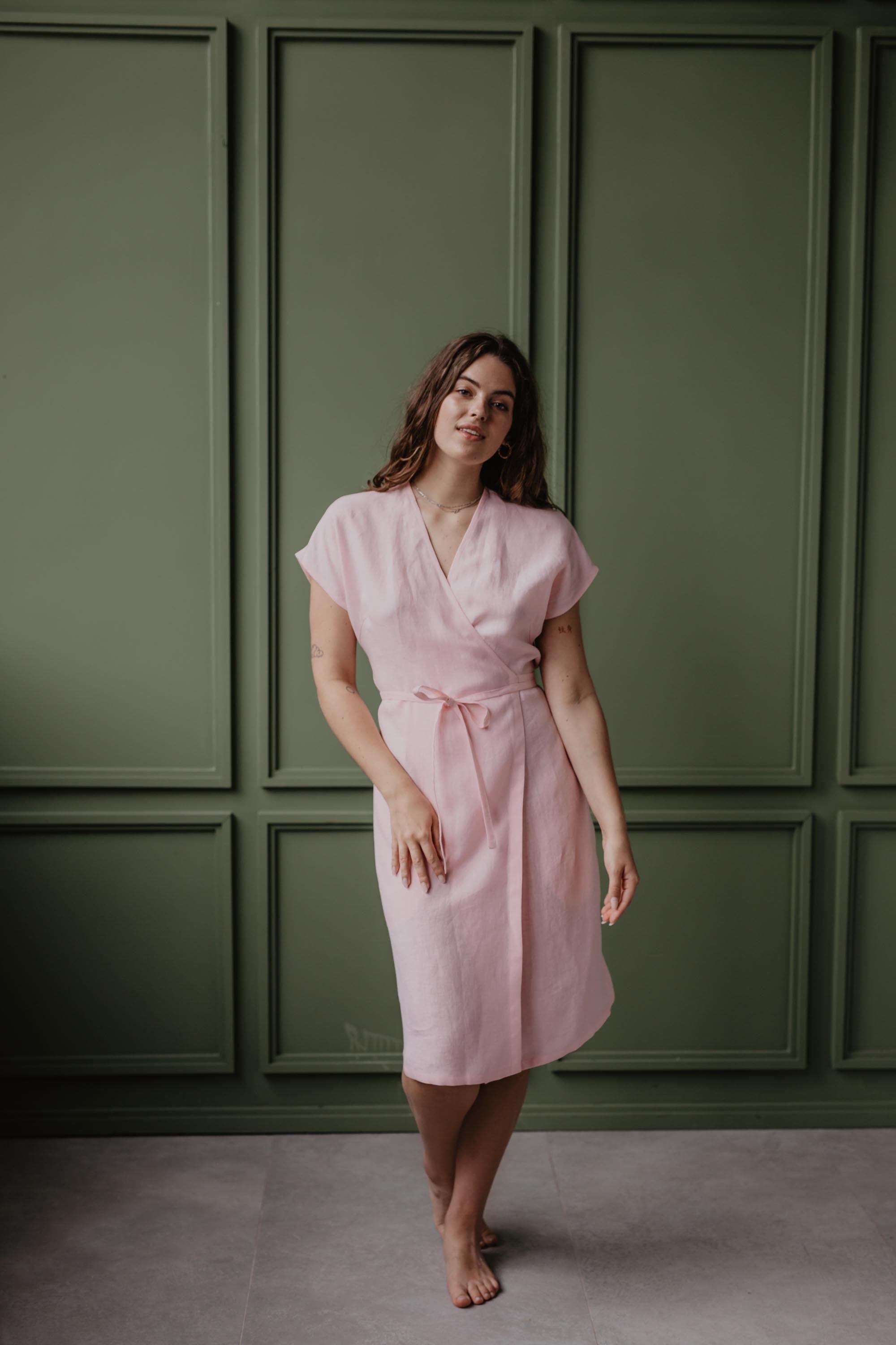 Leinenwickelkleid OLIVIA - Viva Magenta
