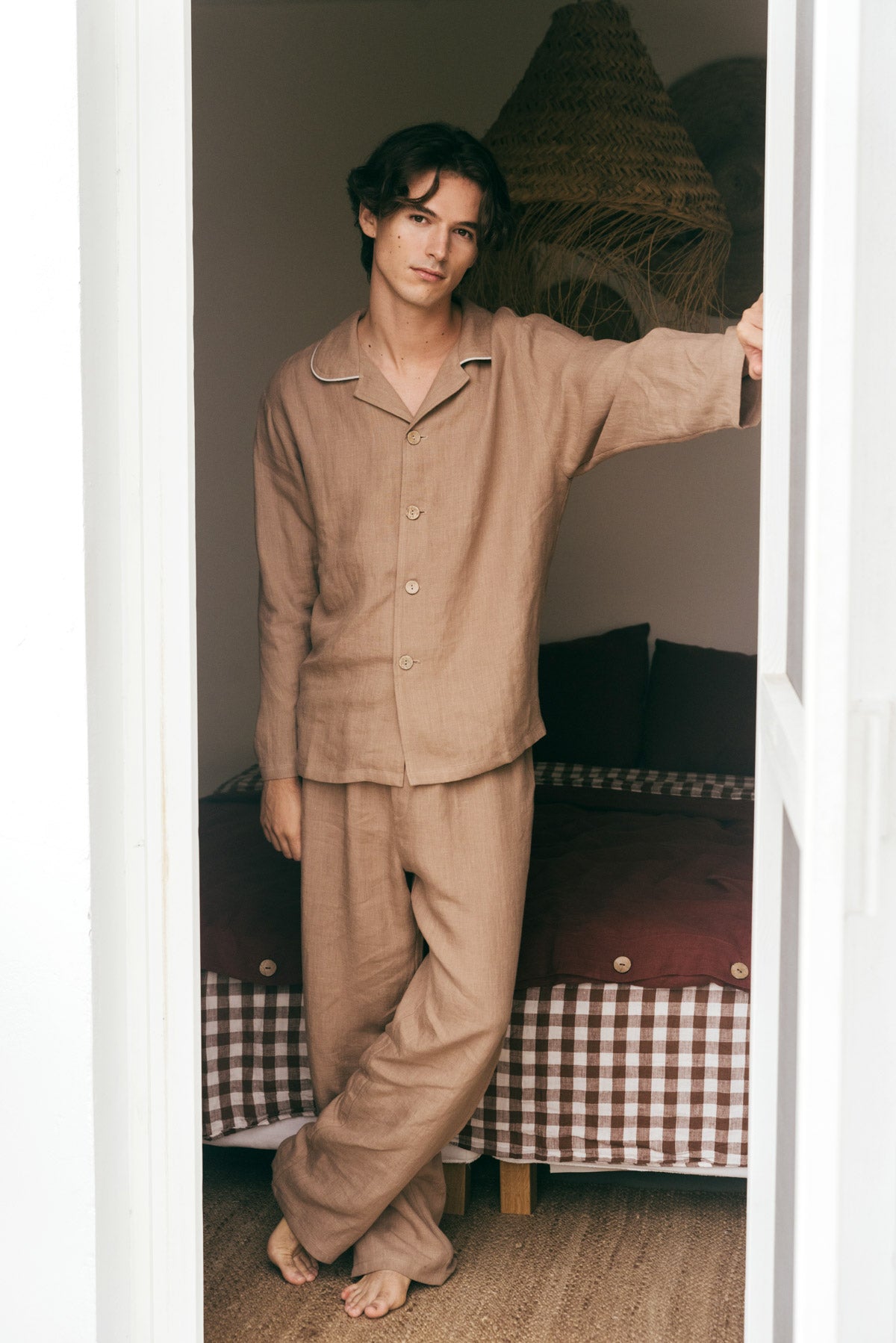Klassisches leinen pyjama set HARRY - Rosenbraun