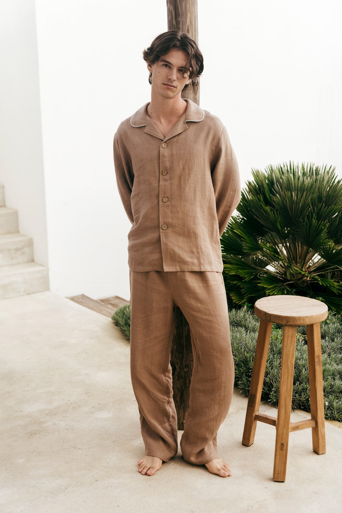Klassisches leinen pyjama set HARRY - Rosenbraun