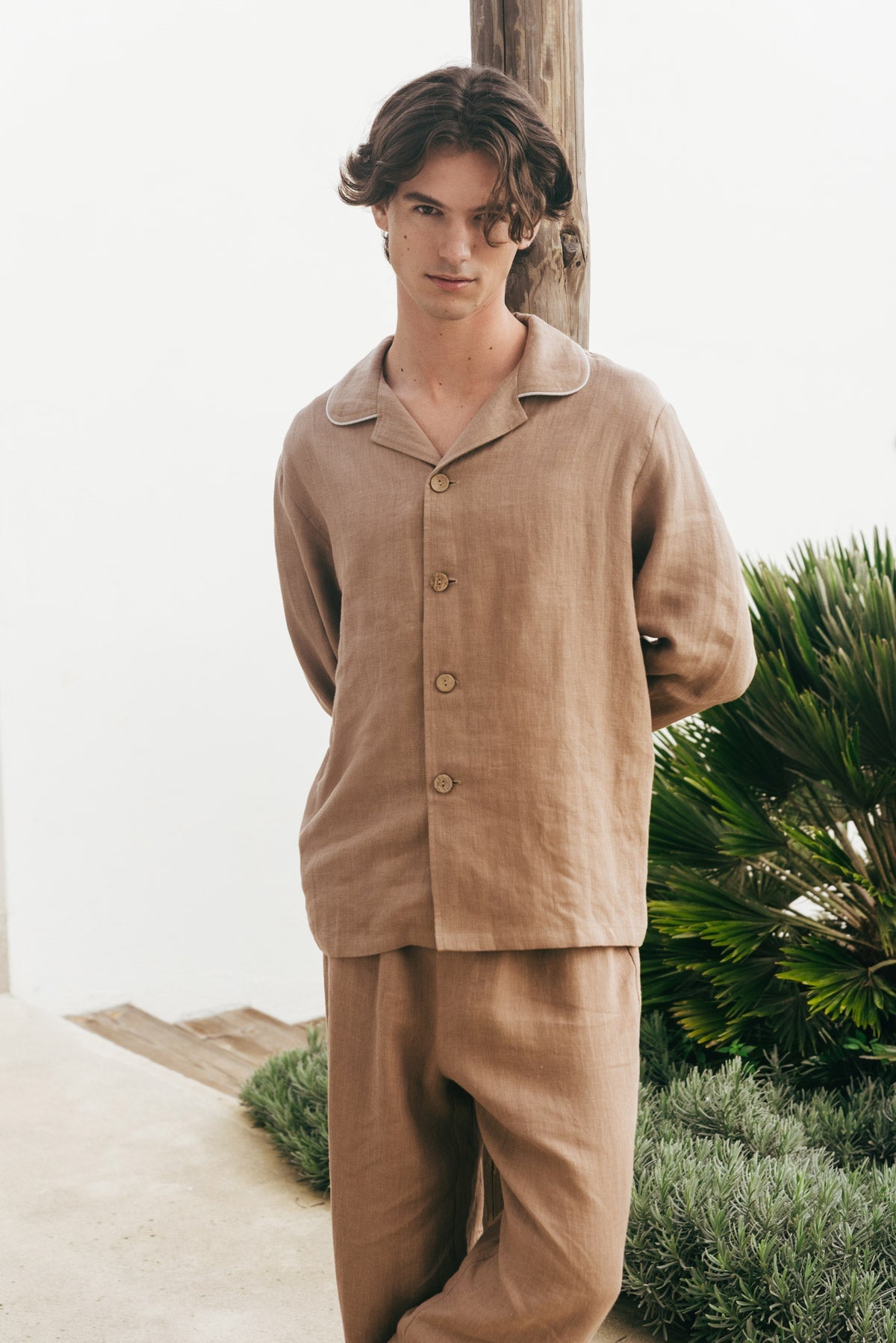 Klassisches leinen pyjama set HARRY - Rosenbraun