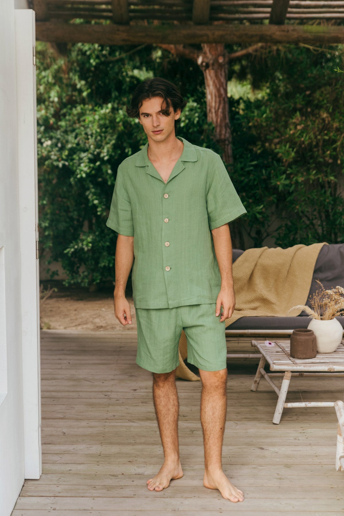 Leinen loungewear shorts set ASPEN - Matcha Grün
