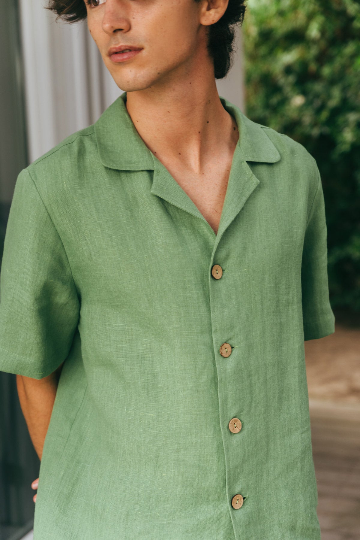 Leinen loungewear shorts set ASPEN - Matcha Grün
