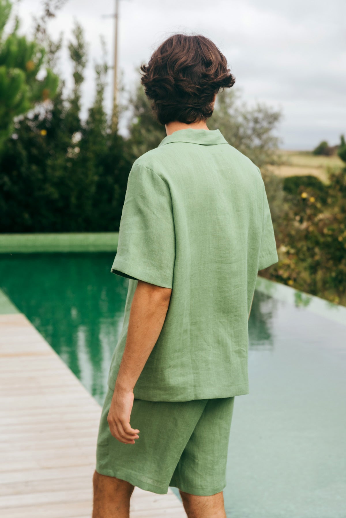 Leinen loungewear shorts set ASPEN - Matcha Grün