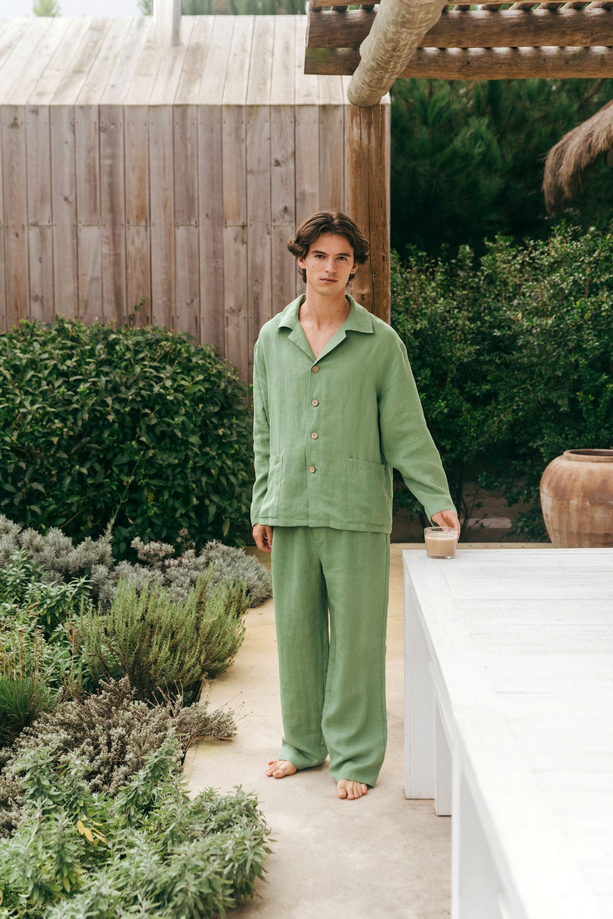 Leinen loungewear set OLIVER - Matcha Grün