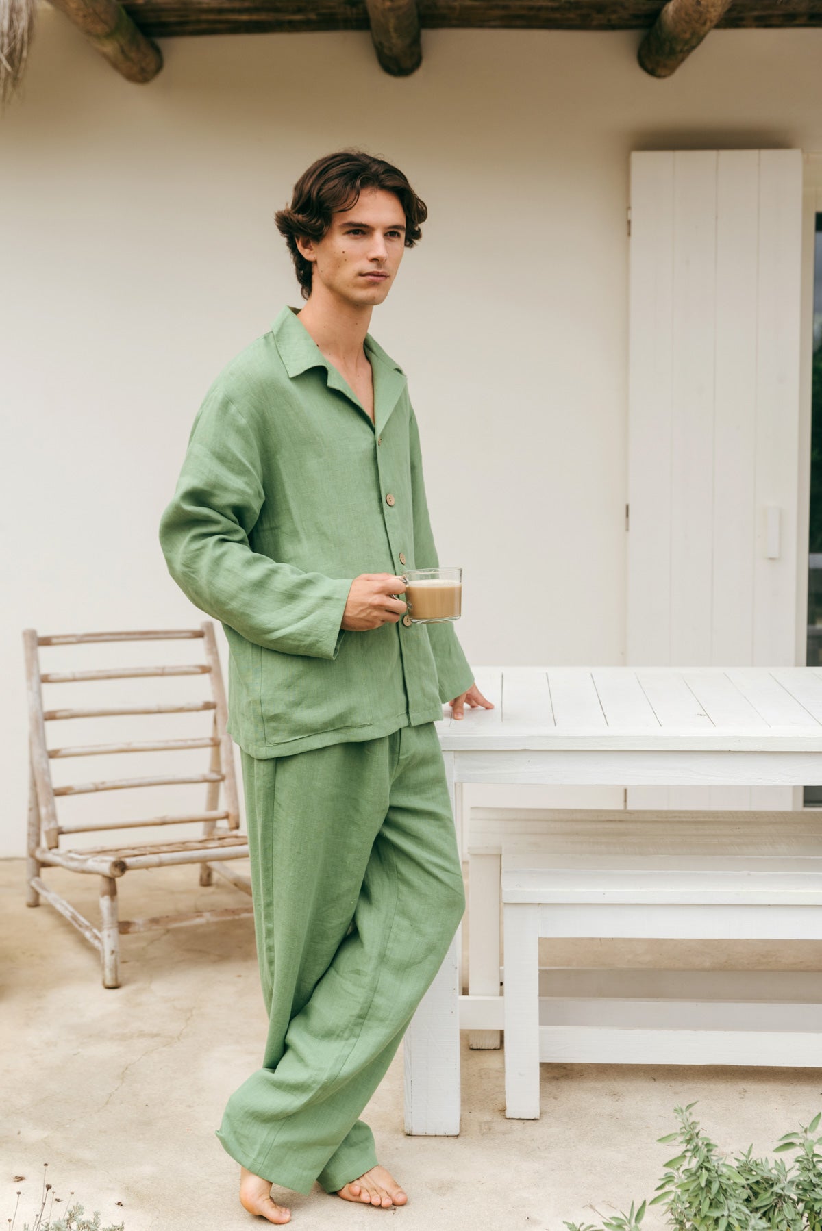 Leinen loungewear set OLIVER - Matcha Grün